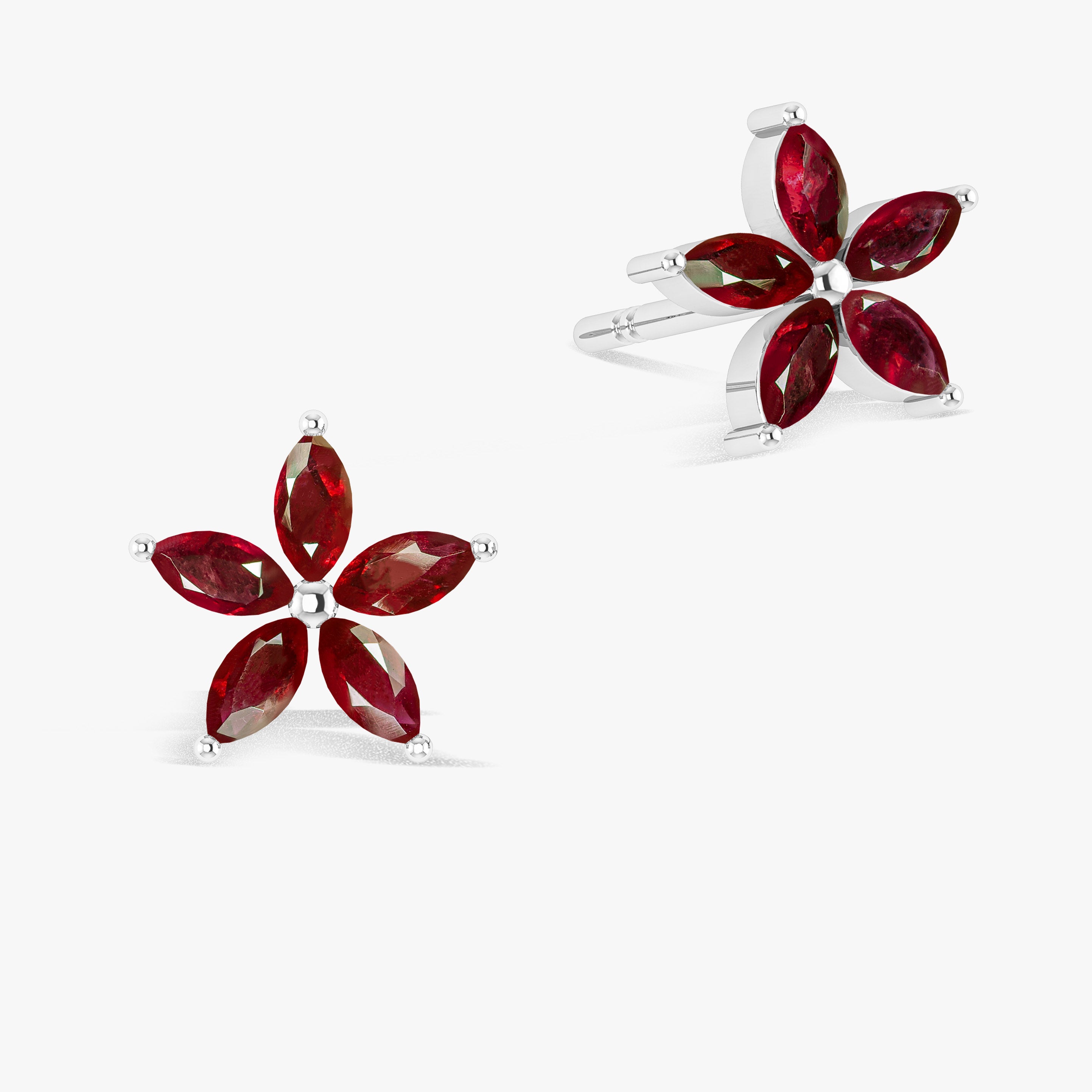 Natural Ruby Marquise Flower Stud Earrings for Women - Elegant Jewelry Gift for Valentine's Day, Anniversary & Special Occasions