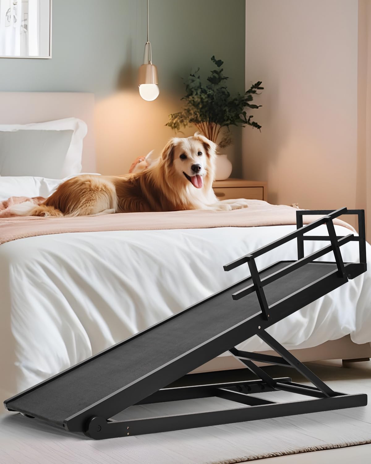 Adjustable Dog Ramp for Bed & Couch - Foldable Pet Ramp for Small Medium Large Dogs & Cats - Wooden Furniture Ramp with Height Adjustment 15