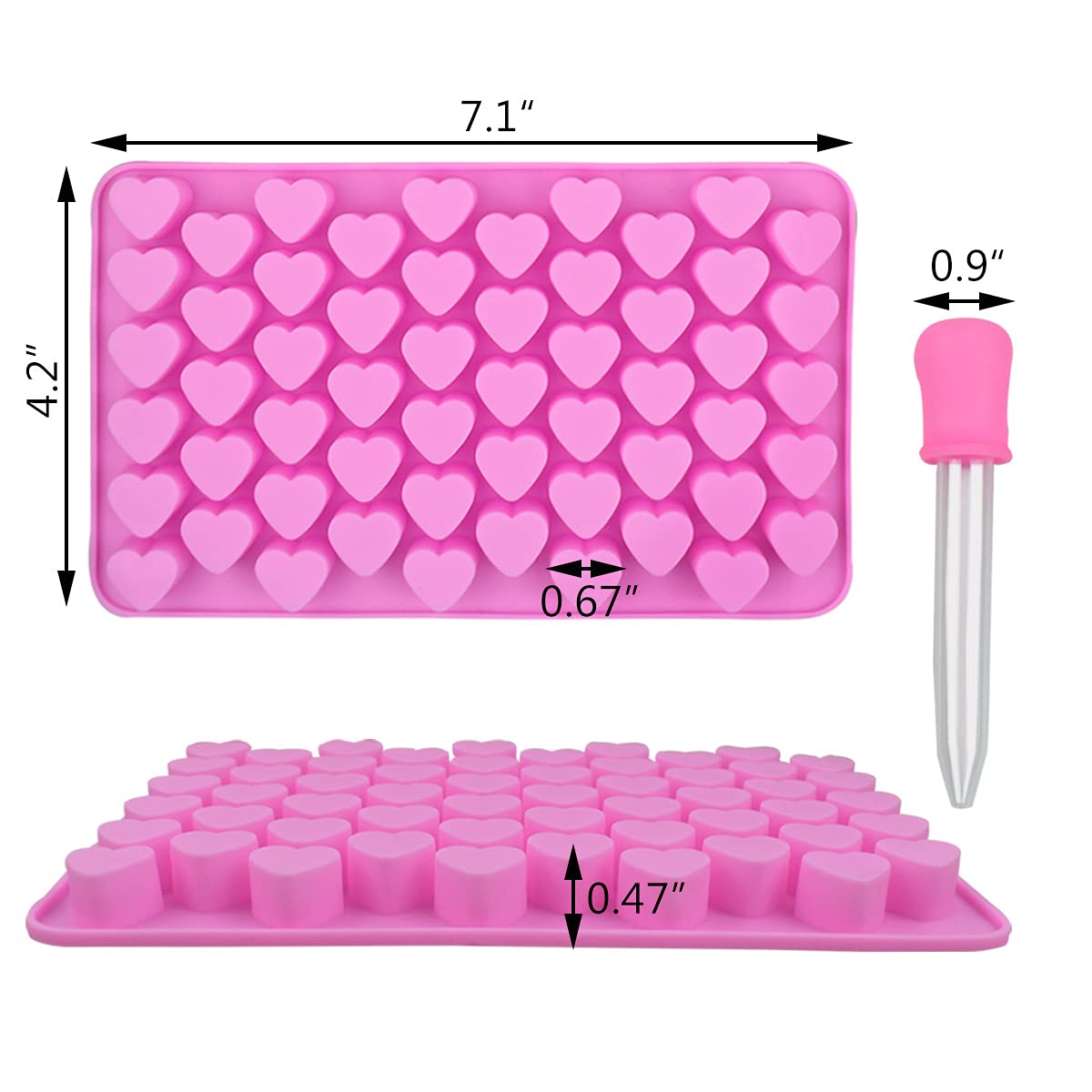 2 Pack Silicone Mini Heart Molds with Droppers - Heart Shape Ice Cube & Candy Molds for Chocolate, Gummy, Soap, Jelly, Cake - Baking & DIY Crafts - Perfect for Valentine's Day, Parties & Home Decor (Pink)