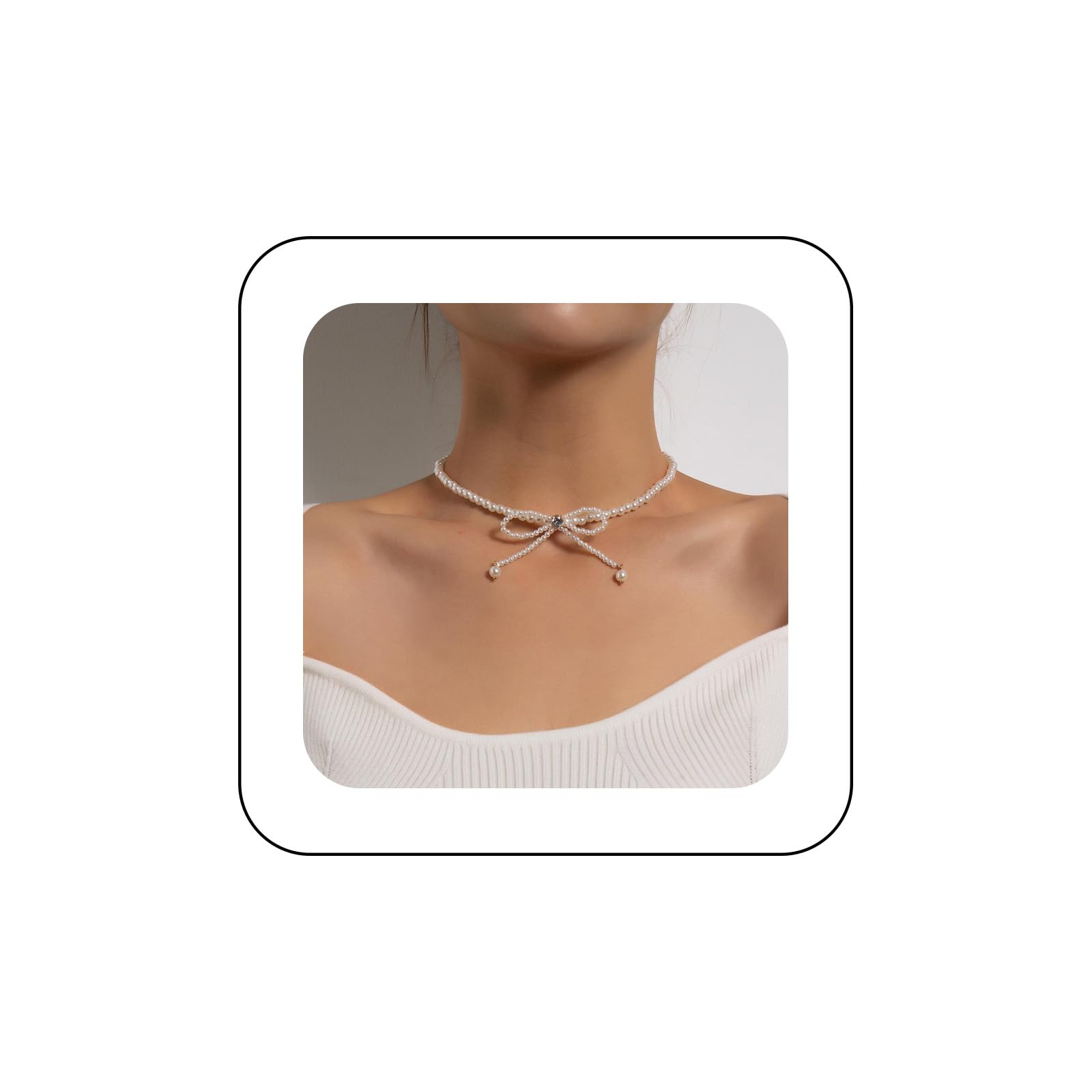 Boho Pearl Choker Necklace - Gold Bow Pearl Chain Necklace for Women, Vintage White Pearl Beaded Jewelry, Wedding & Party Crystal Bow Necklace (Perfect for Bridal, Prom, Evening Dresses & Boho Fashion)