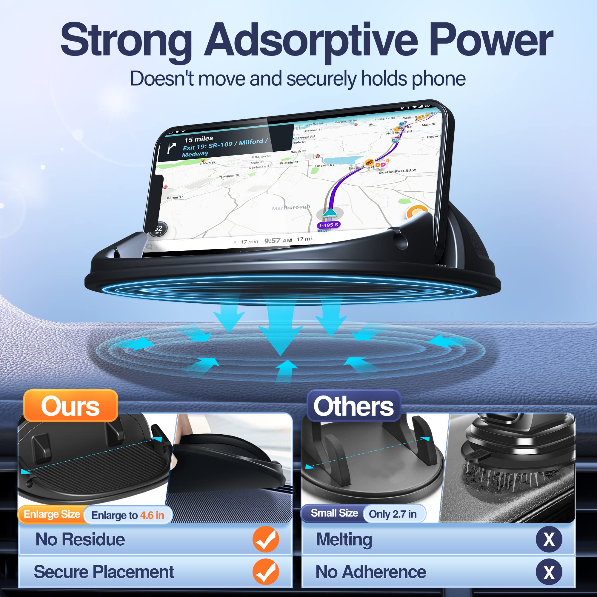 Loncaster Universal Car Phone Holder - Non-Slip Silicone Dashboard Phone Mount for iPhone, Samsung & Android - Secure Phone Stand for Car, Desk & Travel - Perfect for Commuting, Road Trips & GPS Navigation (Black)