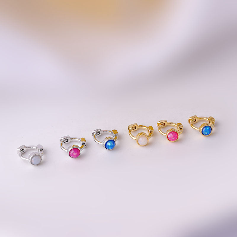 18K Gold Huggie Hoop Earrings with Opal - Small Cartilage Hoops for Women | Dainty Everyday Jewelry, Perfect for Work, Date Night & Gifts