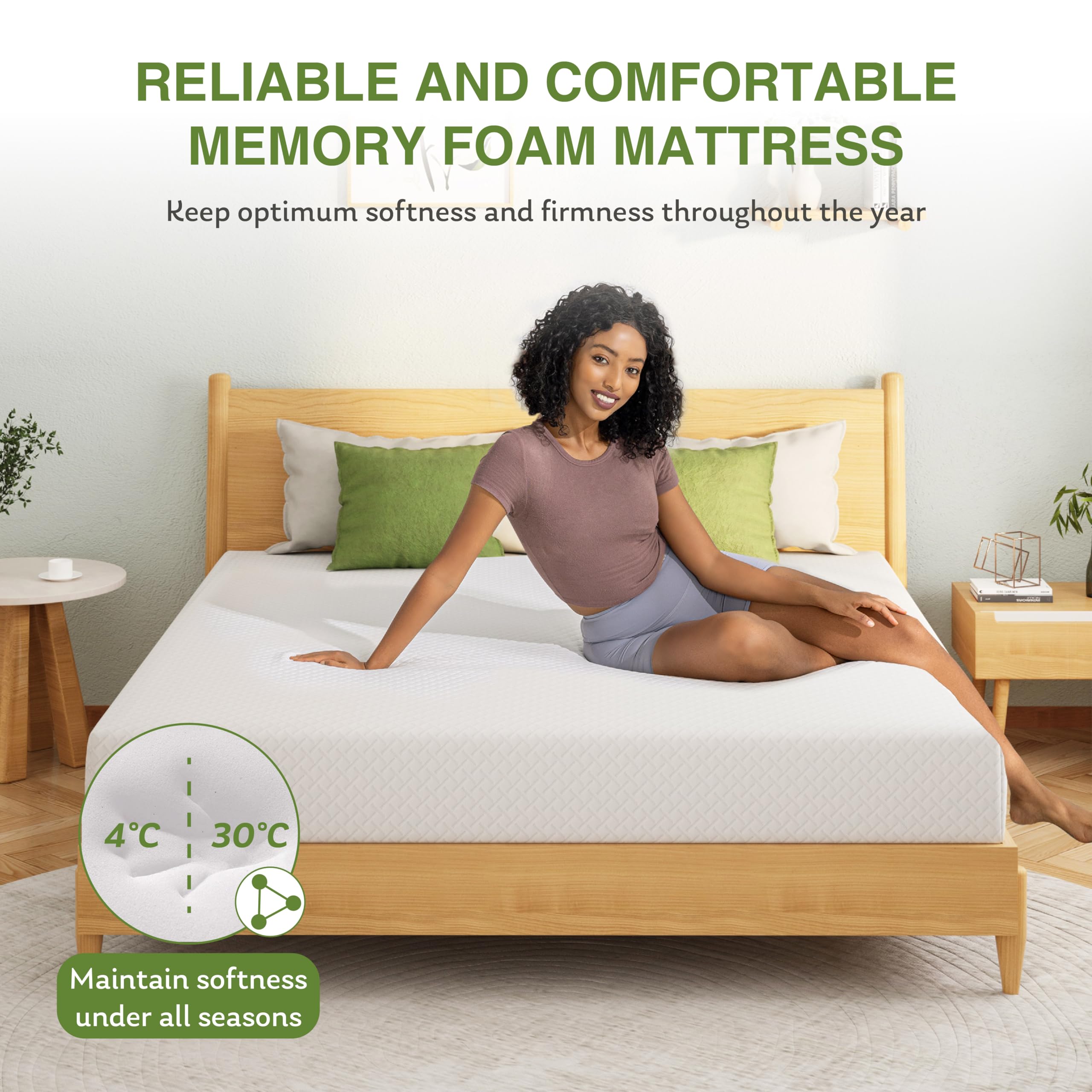 8 Inch Queen Memory Foam Mattress in a Box - Cooling Green Tea Gel Infused, Medium Firm Support for Pressure Relief, CertiPUR-US Certified (80