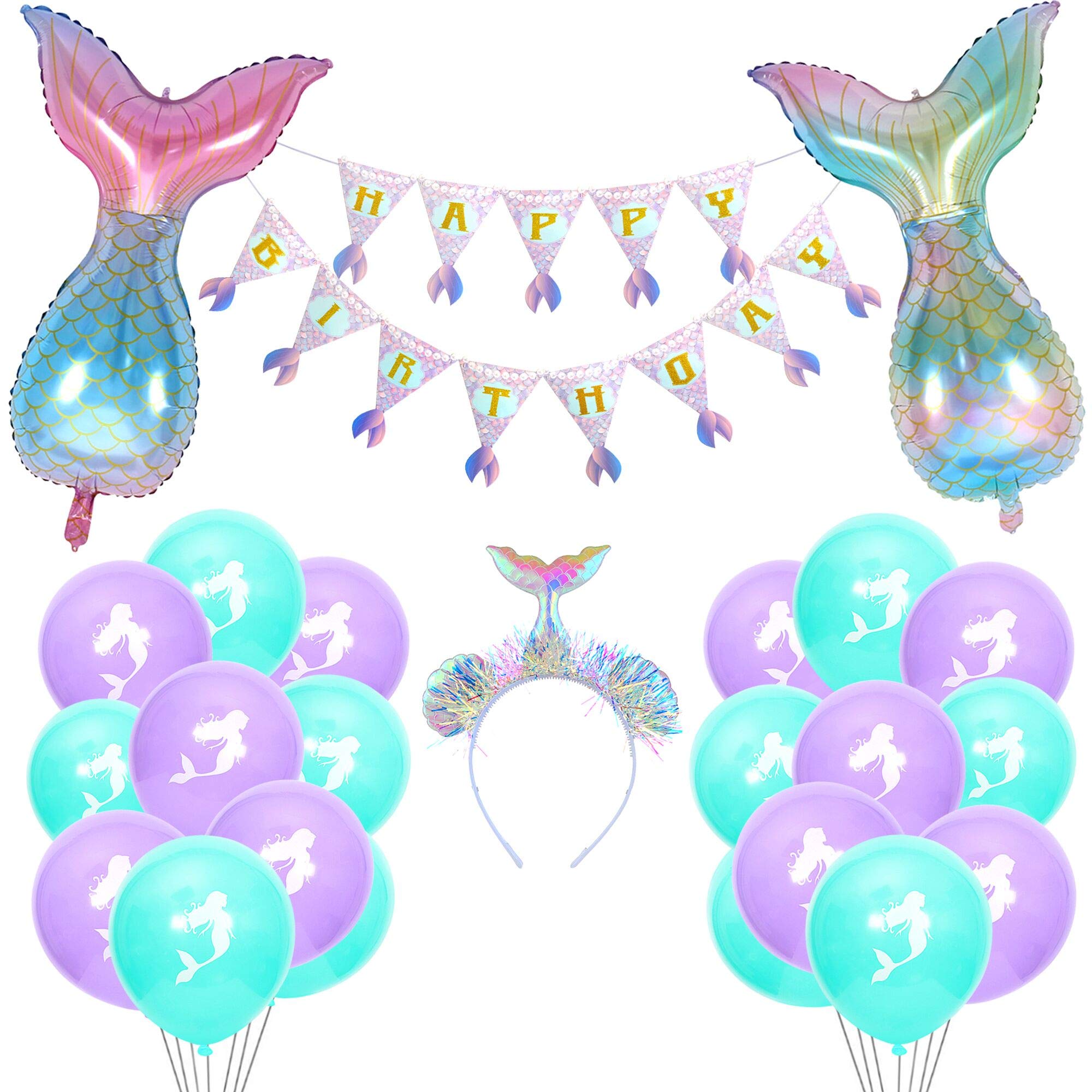 Mermaid Party Decorations Set - Grier Mermaid Tail Banner, Foil Balloons & Blue Purple Latex Balloons for Birthday Parties, Baby Showers & Home Office Decor | Perfect for Underwater Theme Events & Mermaid Birthday Decorations