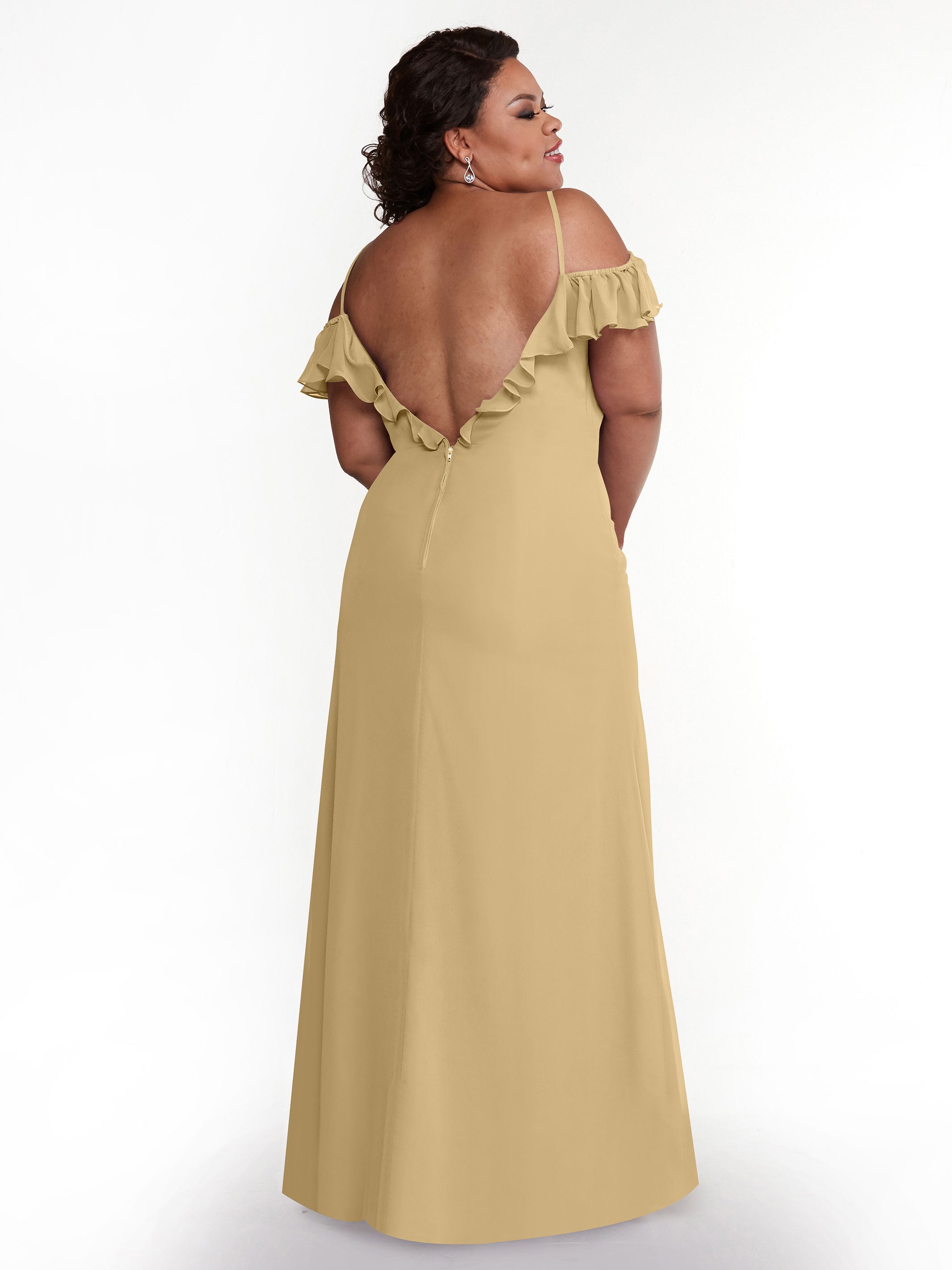 Elegant 80172 Chiffon Off-The-Shoulder A-Line Bridesmaid Dress with Ruffled Neckline - Perfect for Weddings, Formal Events & Evening Parties