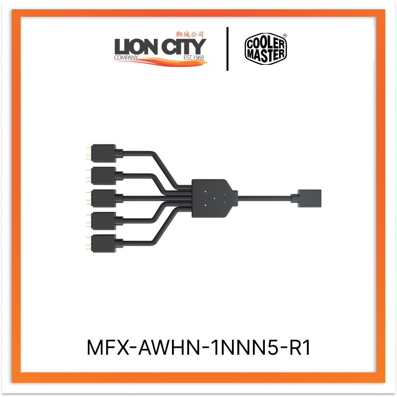 Cooler Master MFX AWHN 1NNN5 R1 Universal 1-to-5 ARGB Splitter Cable (2 Year Warranty) - RGB Lighting Extension for PC Gaming Setup, Case Modding & DIY Computer Builds