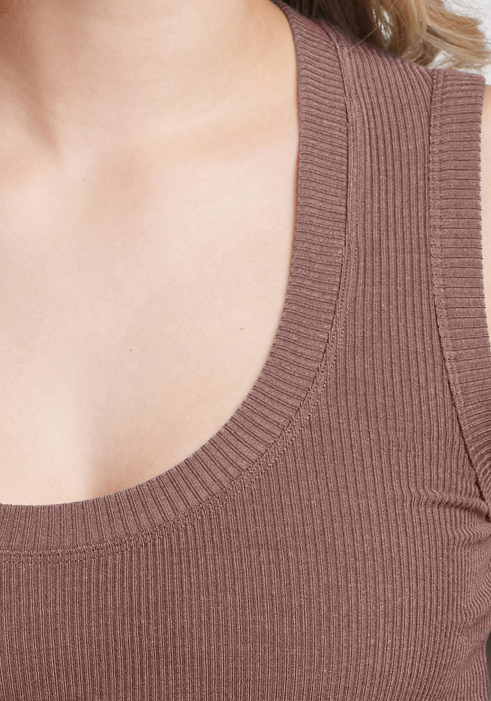 Sloane Ribbed Tank Top for Women - Soft Stretch Comfort Fit in Toasted Almond | Casual Wear, Layering, Summer Outfits