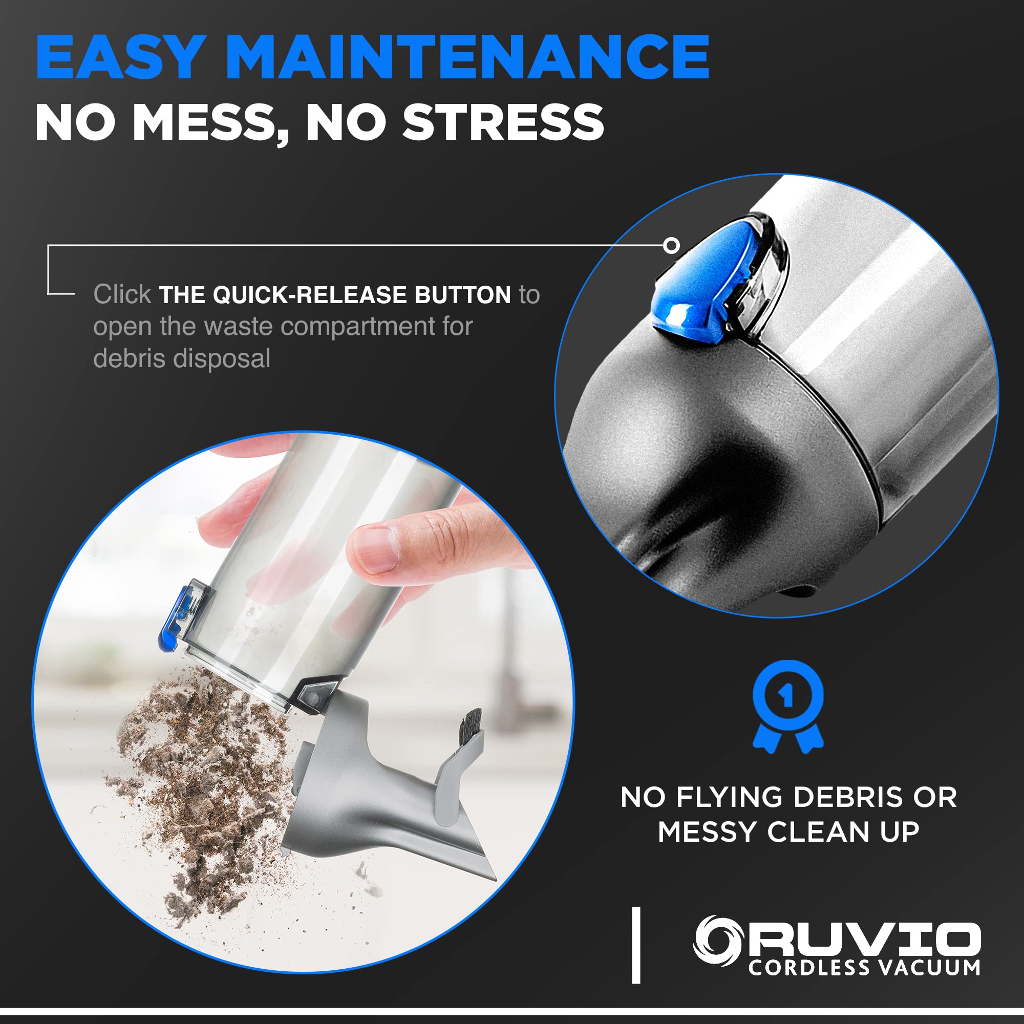 Ruvio PRO Cordless Hand Vacuum - Portable for Home & Car, HEPA Filtration | Quick Cleanups