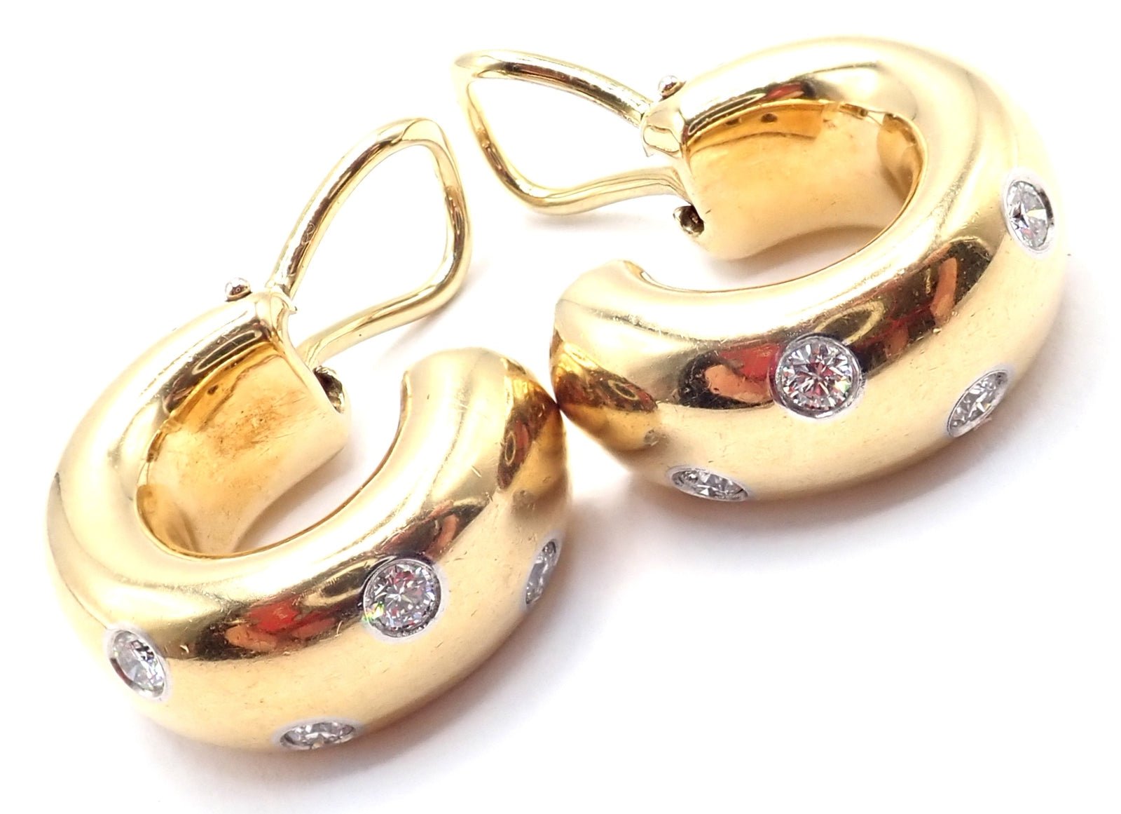 Authentic Tiffany & Co 18k Yellow Gold Platinum Diamond Etoile Hoop Earrings - Luxury Jewelry for Women, Perfect for Weddings, Parties & Special Occasions