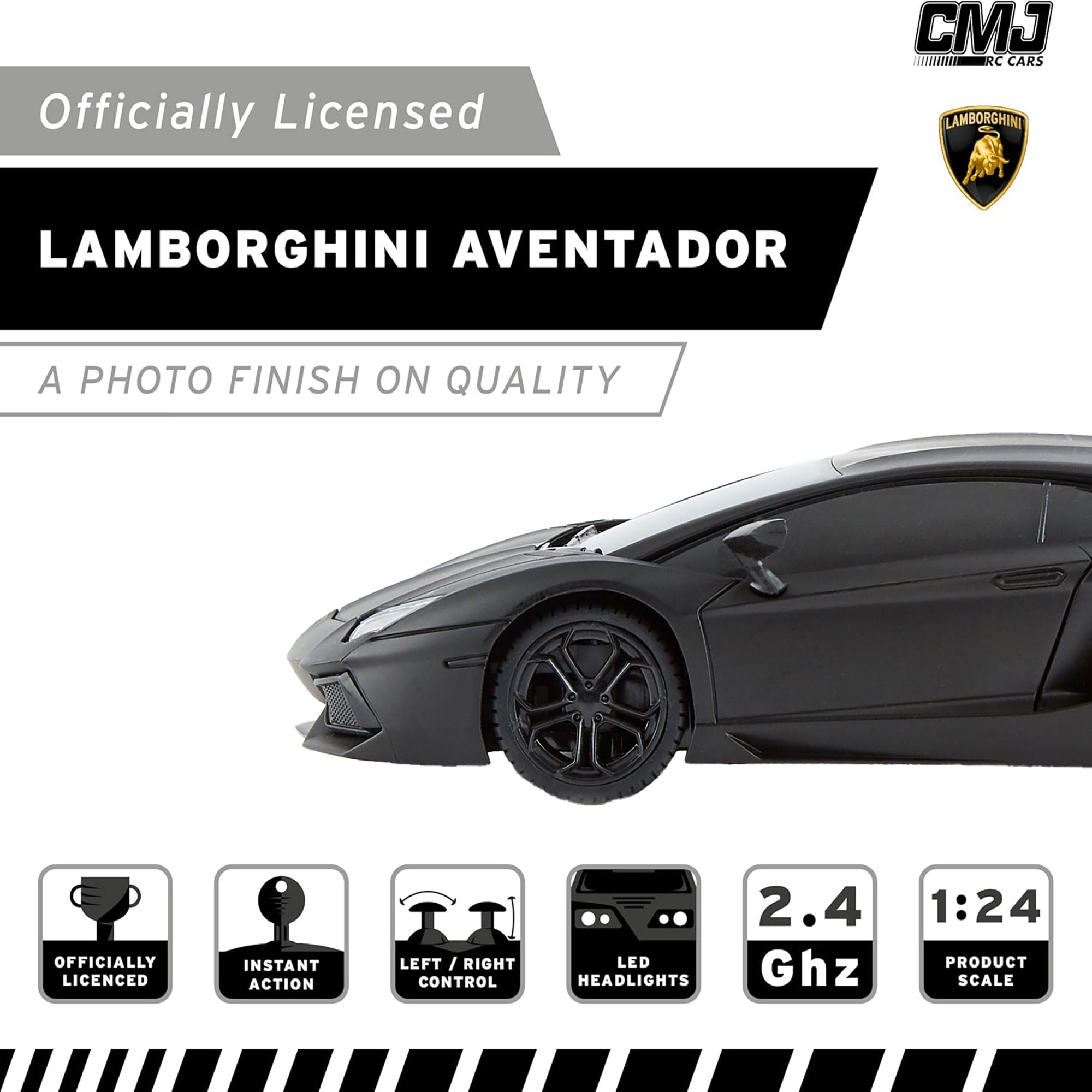 CMJ 1:24 Scale Lamborghini Aventador LP700-4 Remote Control Car - 2.4GHz RC Racing Vehicle with LED Headlights (Black) - Perfect for Kids Gifts, Indoor Racing & Collectible Display
