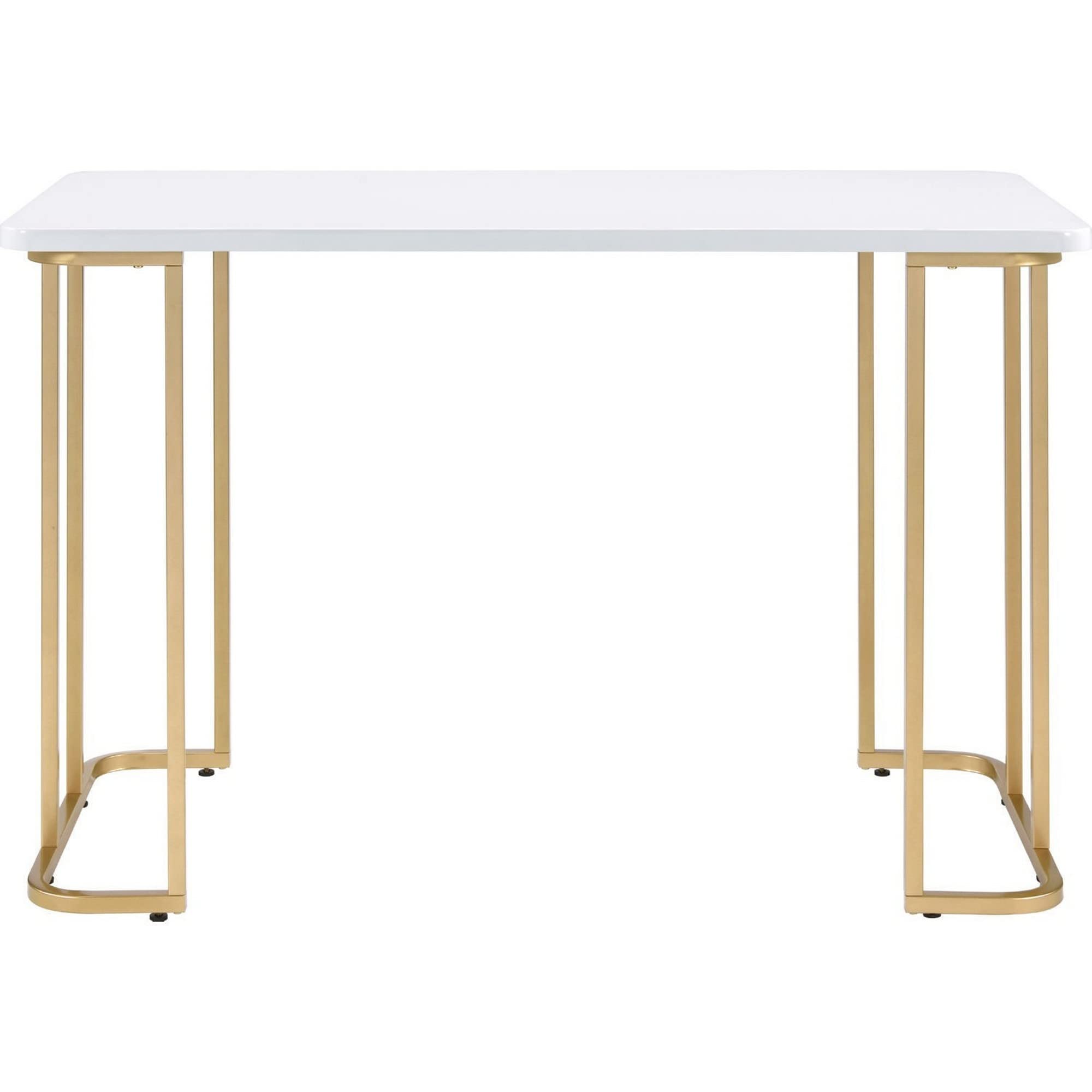 Benjara White Writing Desk with Metal Curved Sled Base & Floor Protectors - Modern Home Office Desk for Small Spaces, Study & Work from Home