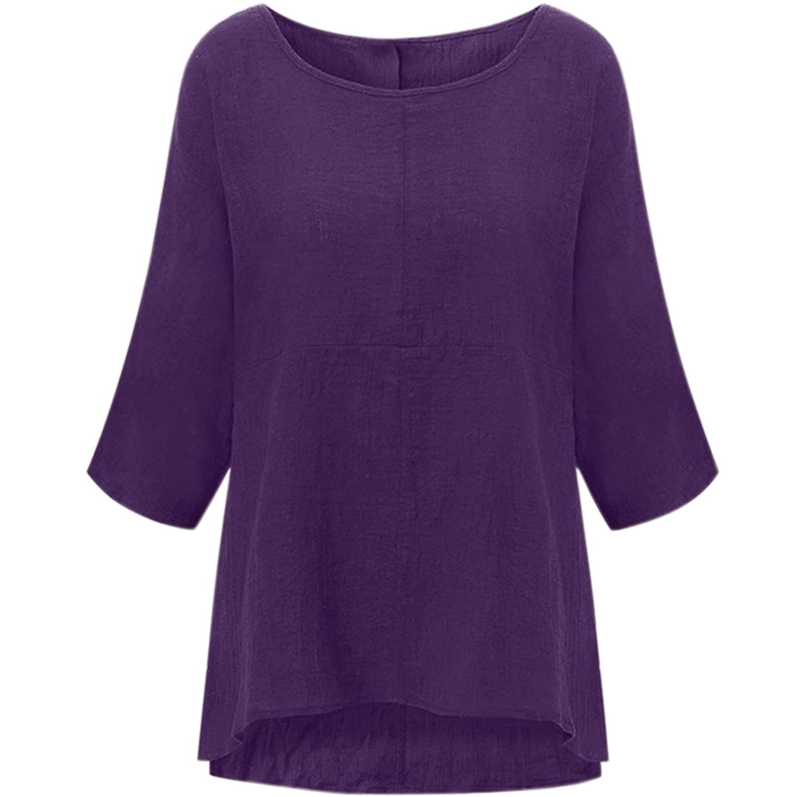 Women's Casual Crewneck T-Shirt - 3/4 Sleeve Solid Color Flowy Loose Tunic Top | Trendy Summer Tees for Everyday Wear, Beach Outings & Casual Office Looks