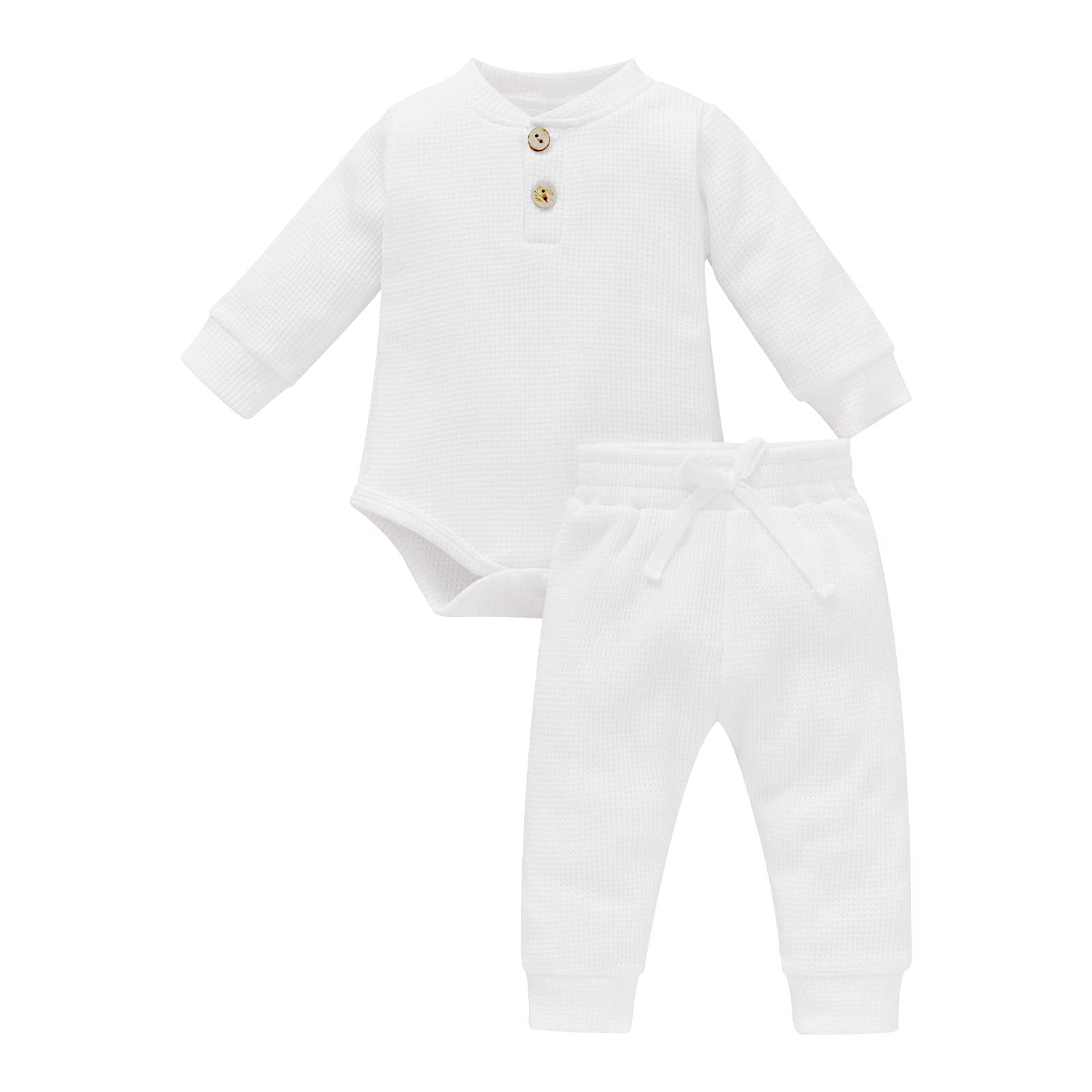 Fall Winter Newborn Baby Clothes Set - Unisex Infant Waffle Knit Outfit with Long Sleeve Top & Pants | Soft & Warm for Boys & Girls | Perfect for Family Photos, Holiday Gifts & Daily Wear
