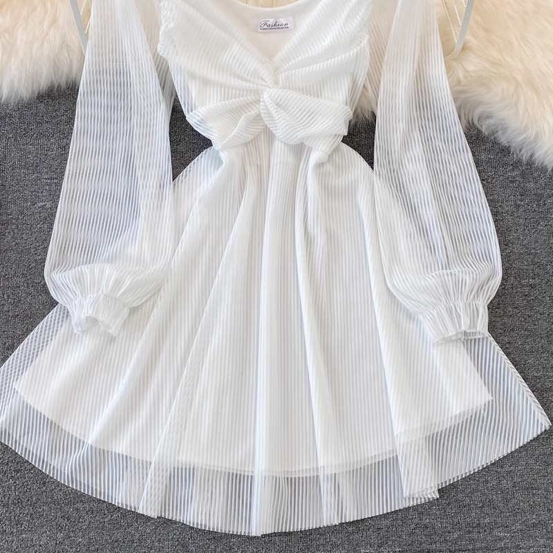 French Retro Long Sleeve Mesh Skirt Summer Fairy Dress - Elegant Boho Vintage Style for Women | Perfect for Weddings, Garden Parties & Romantic Dates