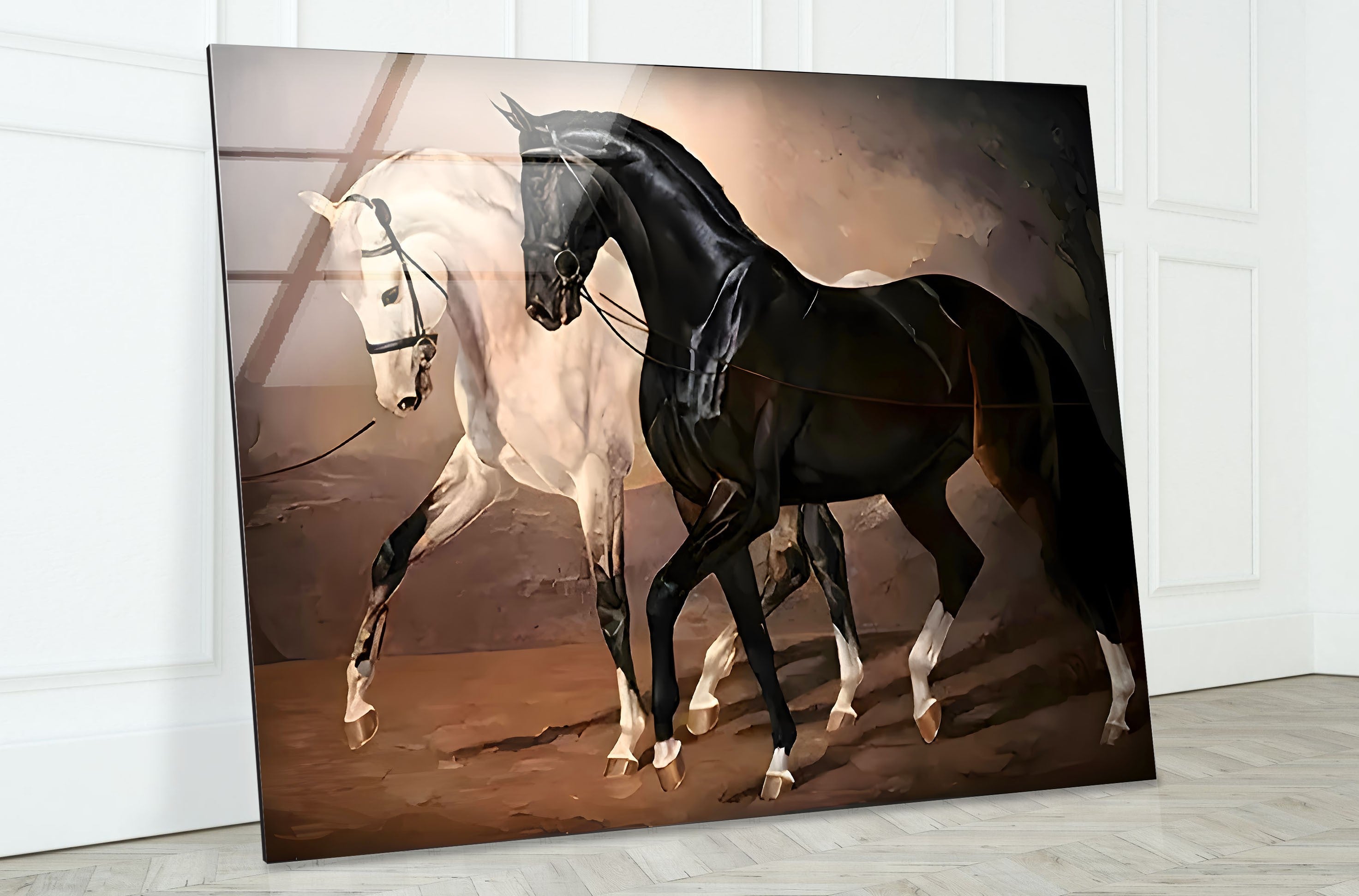 Elegant Black & White Horses Glass Wall Art - Modern Home Decor for Living Room, Bedroom & Office - Perfect Gift for Art Lovers