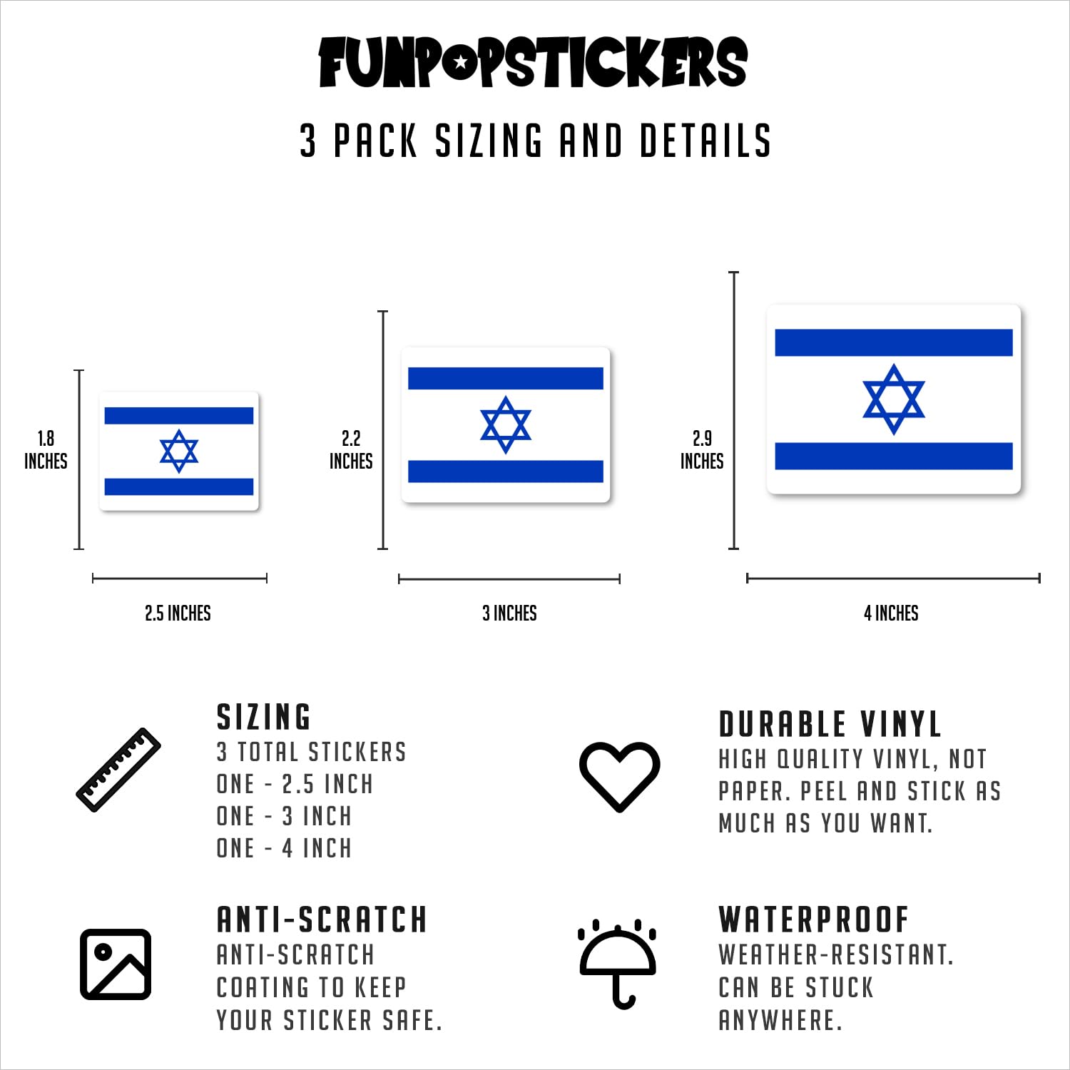 Israel Flag Stickers - 3 Pack (2.5