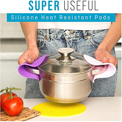 Heat Resistant Silicone Pot Holders - 4pc Non-Slip Trivet Mats for Hot Dishes & Jar Opening - Kitchen & BBQ Use