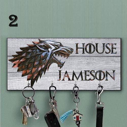 Custom Stark House Key Holder - Personalized Gray Wall Key Hanger with Wolf Design | Key Organizer Rack for Game of Thrones Fans | Perfect Anniversary Gift & Wedding Surprise for Home, Office, or Dorm Decor