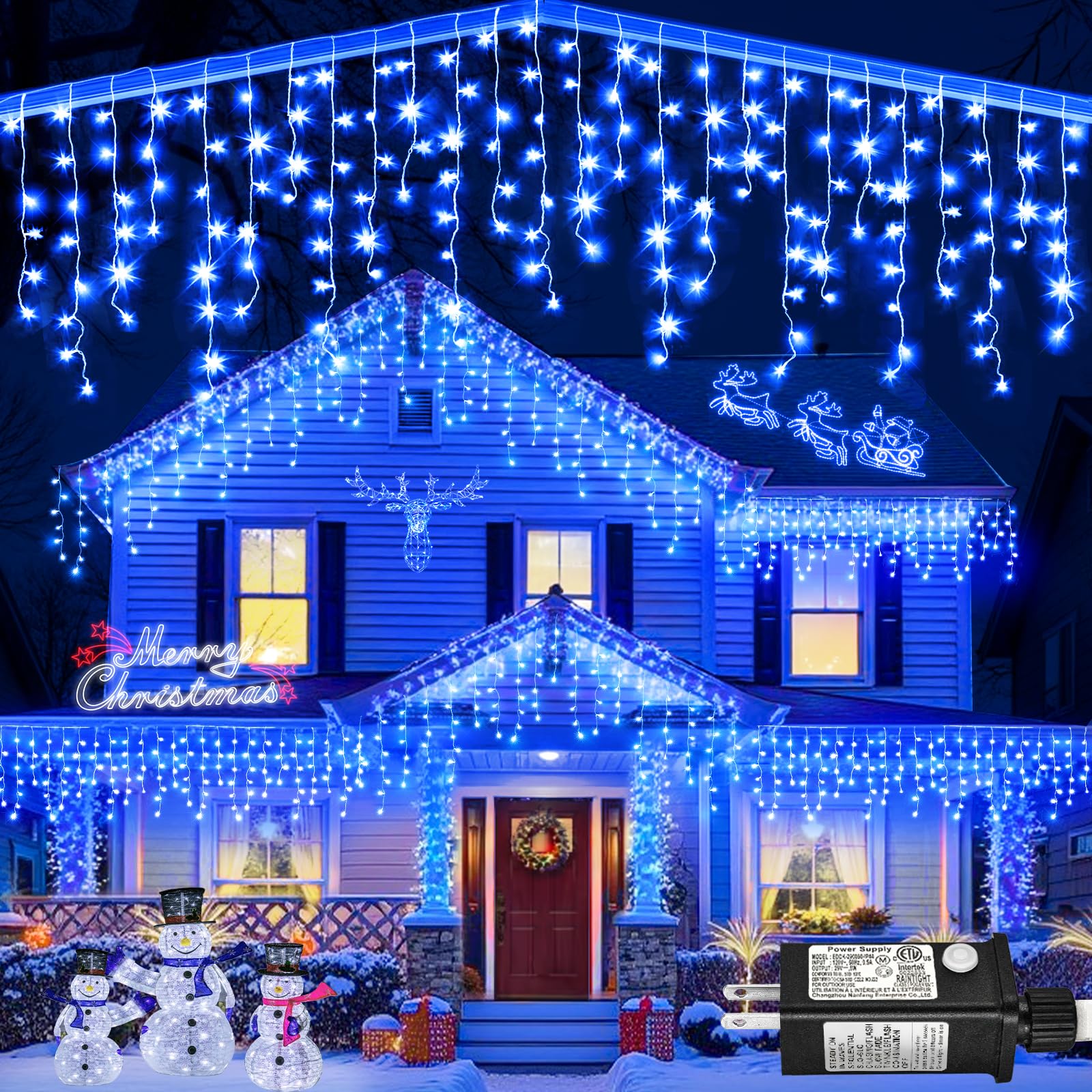 400LED Icicle Lights Outdoor - 33ft Christmas String Lights with 75 Drops & 8 Lighting Modes, Waterproof Plug-in Curtain Lights for Holiday Wedding Party Decorations (Blue) | Perfect for Indoor Outdoor Home Garden Bedroom Christmas Tree Decor