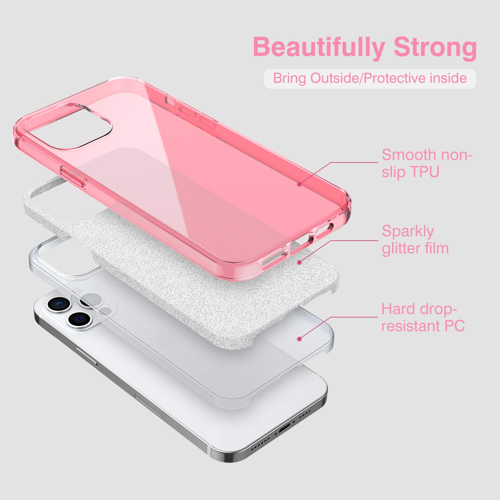 MILPROX Sparkly Glitter Shiny Gel Case for iPhone 12 & 12 Pro (2020) - Pink | Protective Bling Phone Cover for Women, Girls | Perfect for Parties, Daily Use & Gift Giving