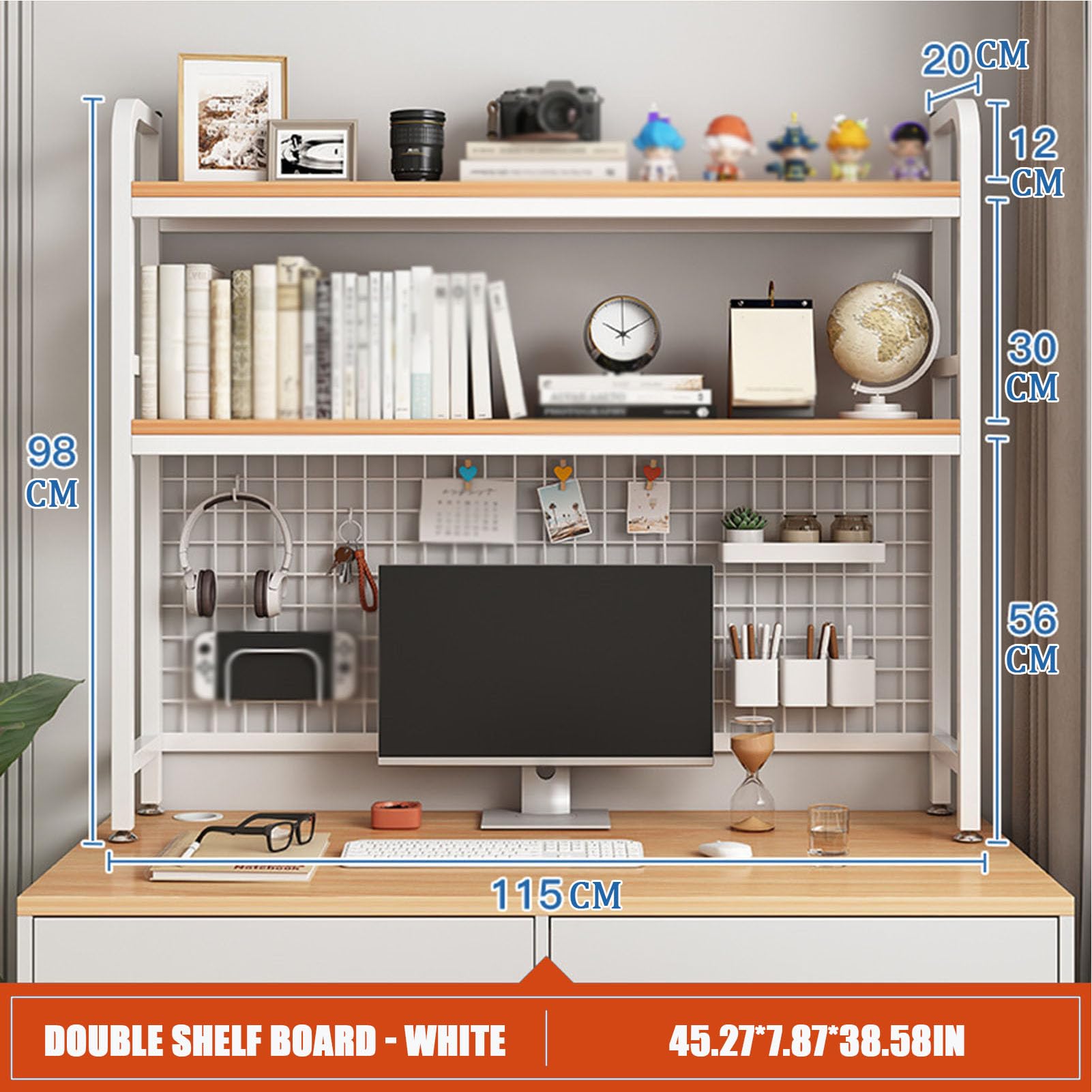 2-Tier Multipurpose Desk Hutch Organizer Shelf - Desktop Bookshelf & Computer Desk Organizer Rack for Office, Home, and Study Spaces | Perfect for Storing Books, Files, and Office Supplies