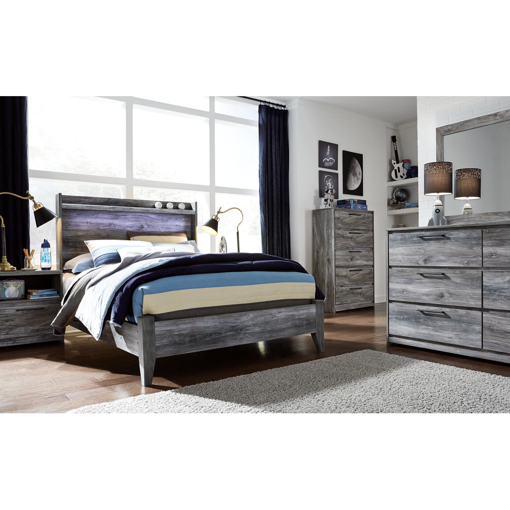 Baystorm Full Panel Bed Frame - Queen Size, Gray Upholstered Platform Bed with Wooden Slats, Sturdy Metal Legs - Perfect for Modern Bedroom, Guest Room, or Apartment
