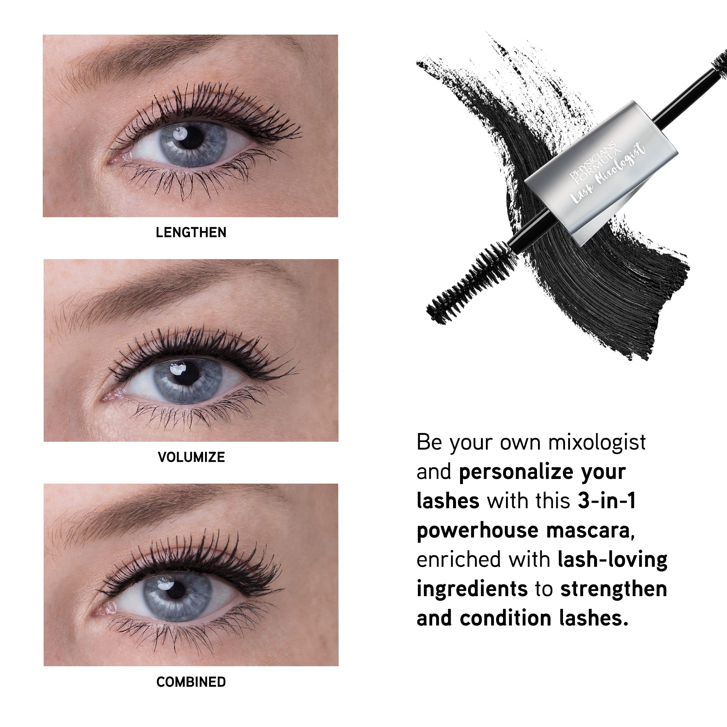 Physicians Formula Lash Mixologist 3-in-1 Mascara - Black Volumizing, Lengthening & Conditioning Mascara | Strengthens Lashes | Dermatologist & Ophthalmologist Approved | Clinically Tested | Perfect for Daytime Wear, Night Out & Special Occasions