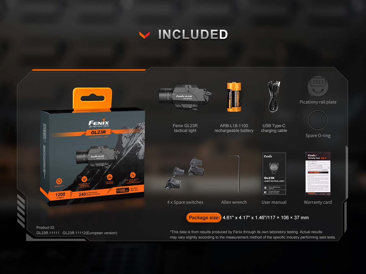 Fenix GL23R Rechargeable Tactical Flashlight for Pistols & Rifles - 800 Lumens Weapon Light with Long Battery Life - Perfect for Hunting, Home Defense & Outdoor Adventures