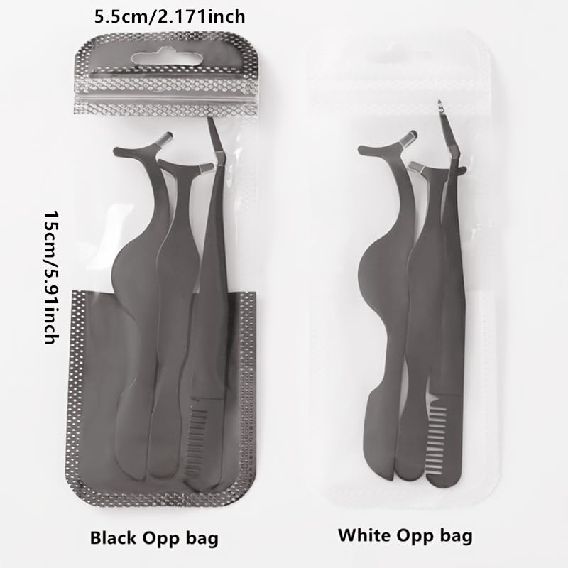3-Piece Eyelash Tweezers Set - Professional Eyebrow Shaping & False Eyelash Application Tools (Straight, Curved, Angled) - Durable Stainless Steel Lash Applicator Kit for Precise Makeup - Perfect for Salon, Home Use & Travel Beauty Essentials