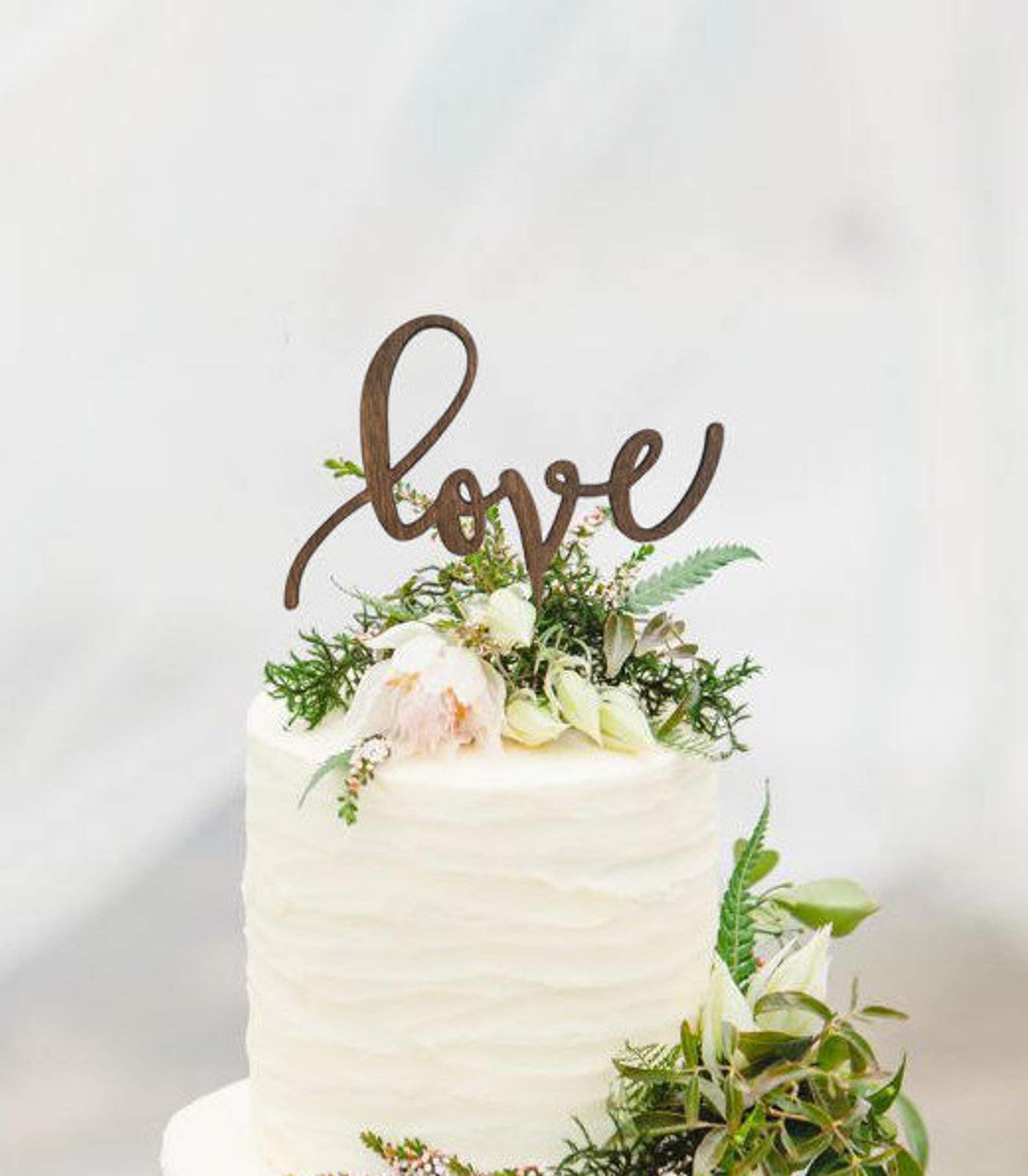 Rustic LOVE Wooden Cake Topper for Wedding, Engagement - Unique Handmade Cake Decoration - Perfect for Anniversary, Bridal Shower, Birthday Party Decorations
