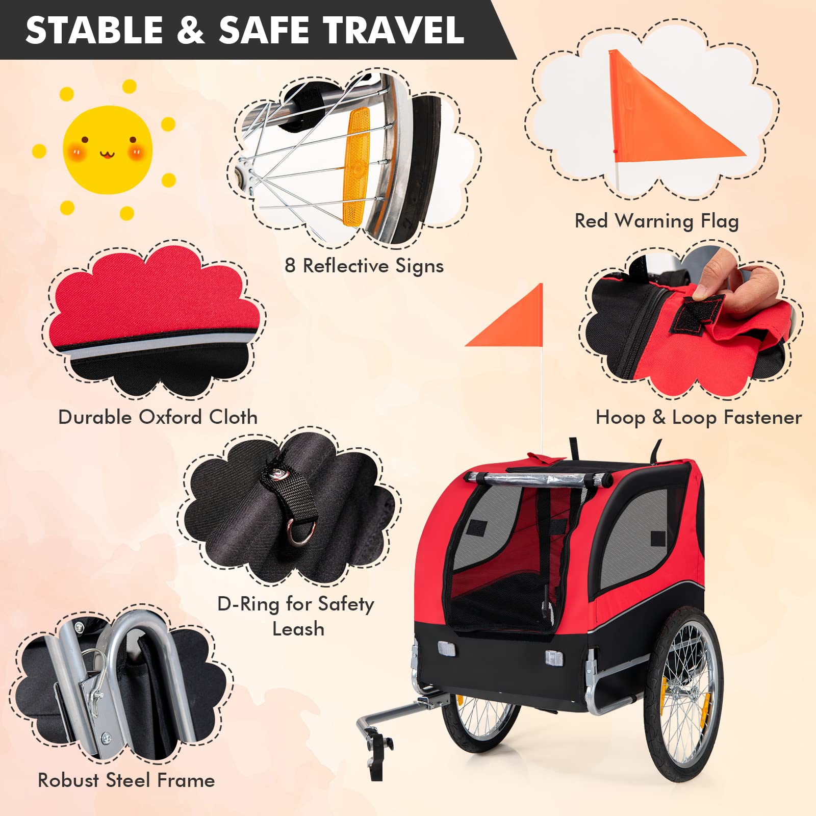 Tangkula Foldable Dog Bike Trailer - Breathable Mesh Pet Carrier with 3 Entry Points, Safety Flag & 8 Reflectors - 20 Inch Wheels Bicycle Wagon for Small to Medium Dogs - Perfect for Cycling, Jogging & Outdoor Adventures with Your Pet