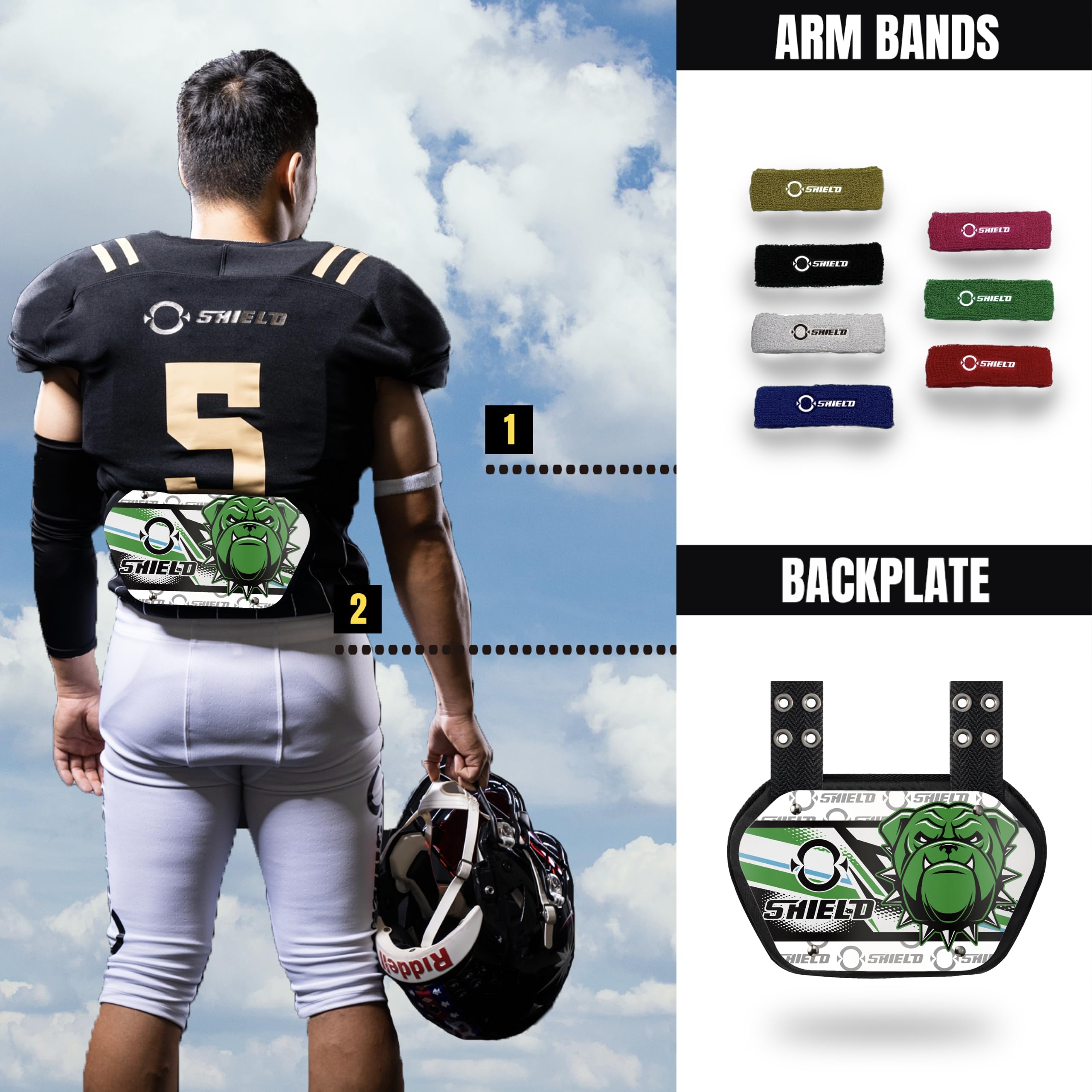 O Shield Danger Dog Football Back Plate - Protective Lower Back Pads for Football Players - Rear Impact Protector for Tackling & Contact Sports - Perfect for Youth & Adult Football Training & Games