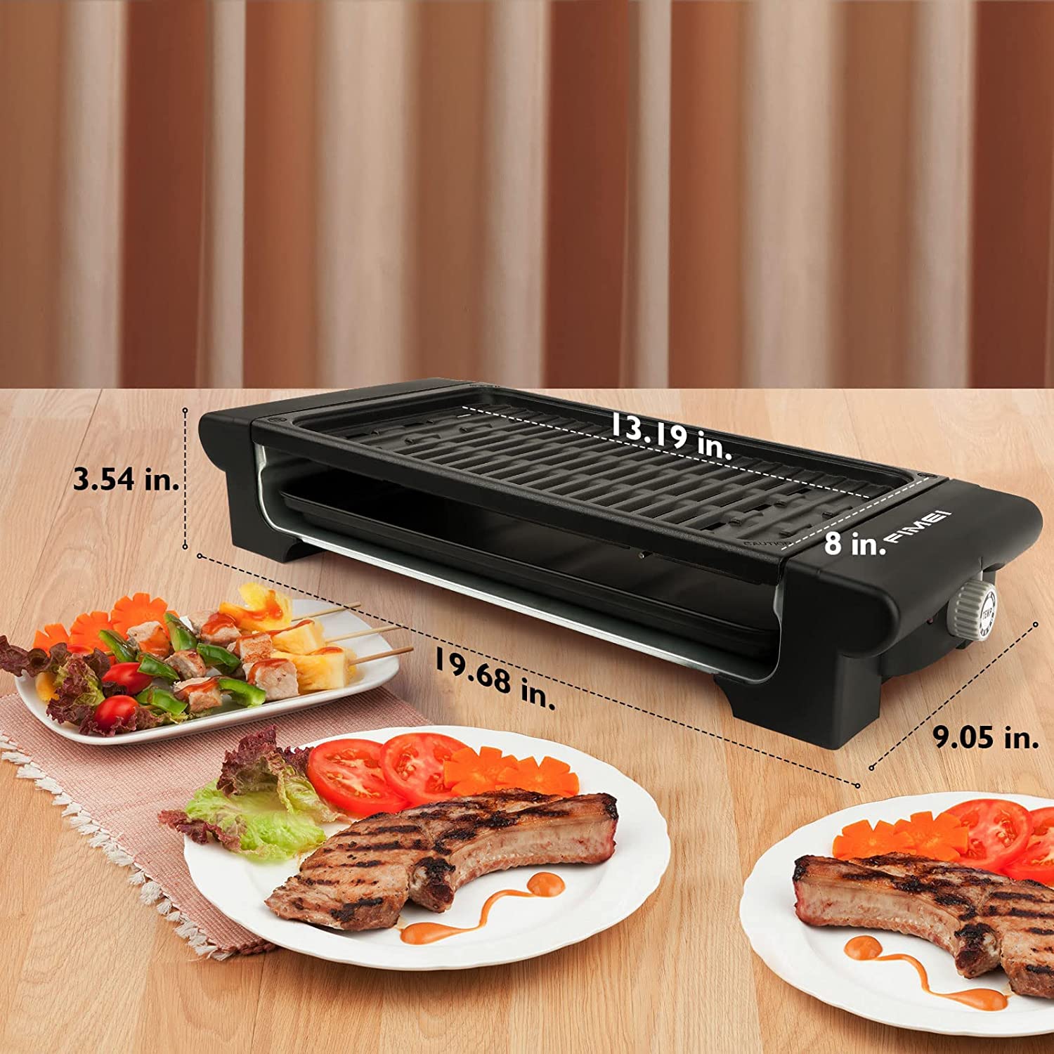 FIMEI 1400W Electric Grill - Smokeless Indoor/Outdoor BBQ Grill with 6 Temperature Settings, Non-Stick & Easy to Clean - Perfect for Backyard Parties, Camping, Apartment Balcony & Small Space Cooking