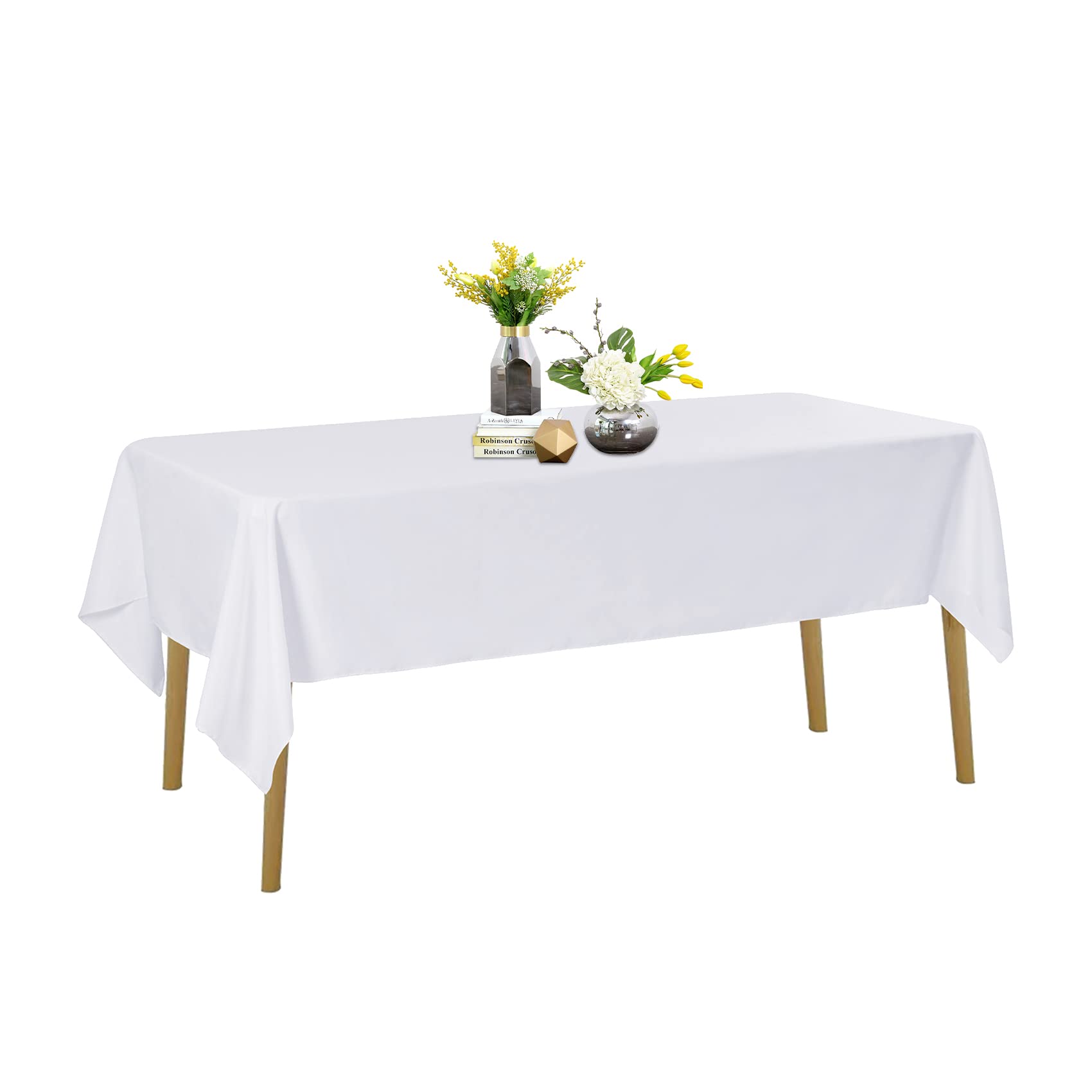 60x102 Inch White Rectangle Tablecloth - Stain & Wrinkle Resistant Washable Polyester Table Cover for Dining, Buffet, Wedding - Elegant Decorative Fabric for Home, Restaurant & Party Decor