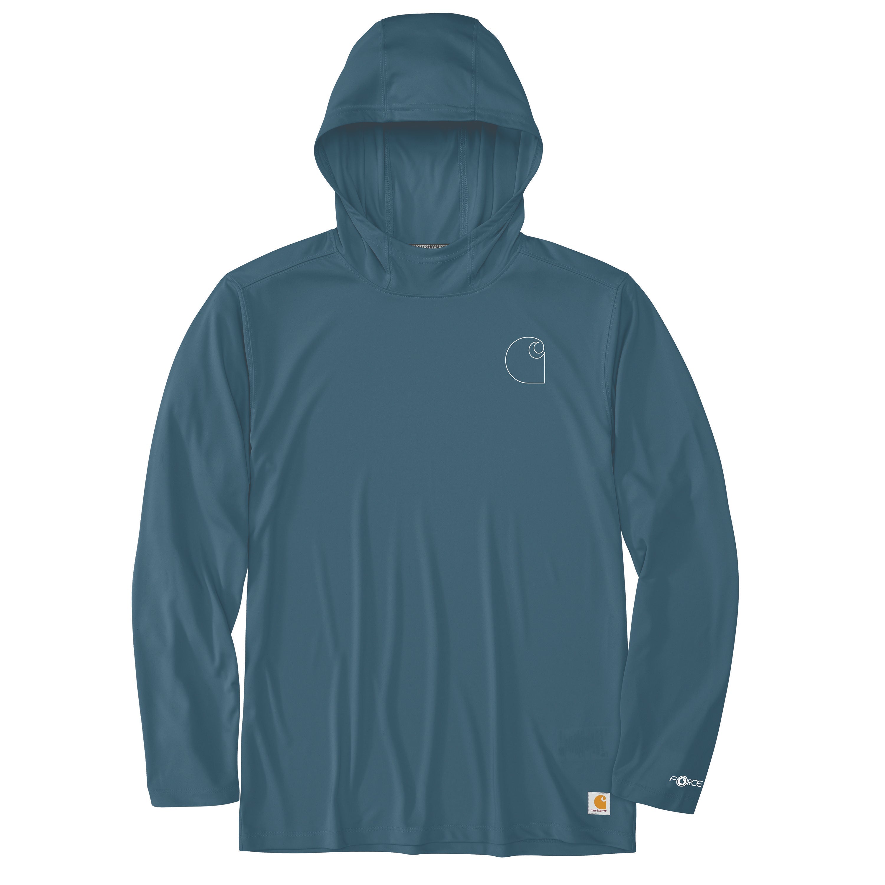 Carhartt Men's Force Sun Defender Hooded Logo Long Sleeve T-Shirt - UPF 50+ Sun Protection, Moisture Wicking Work Shirt for Outdoor Activities, Hiking & Construction