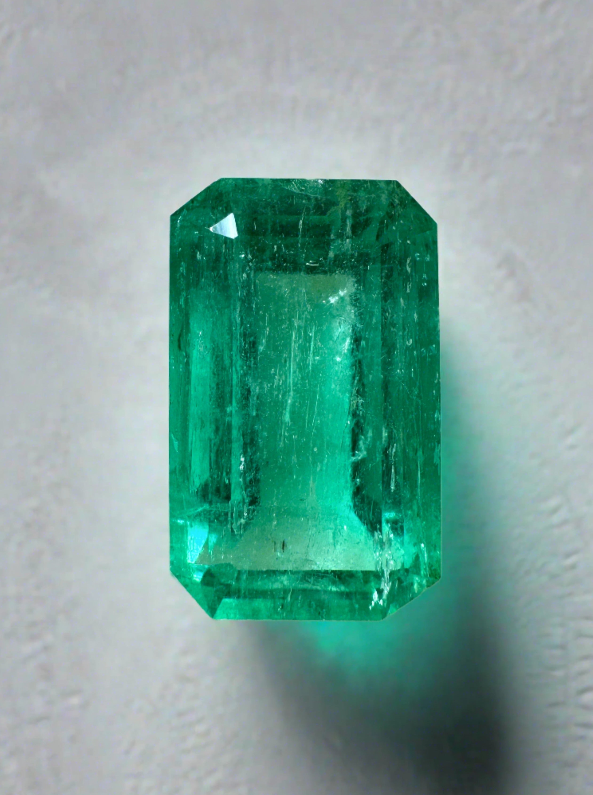 6.22 Carat 14x9mm Bluish Green Emerald Cut Loose Colombian Emerald Gemstone for Jewelry Making - Perfect for Rings, Necklaces & Earrings