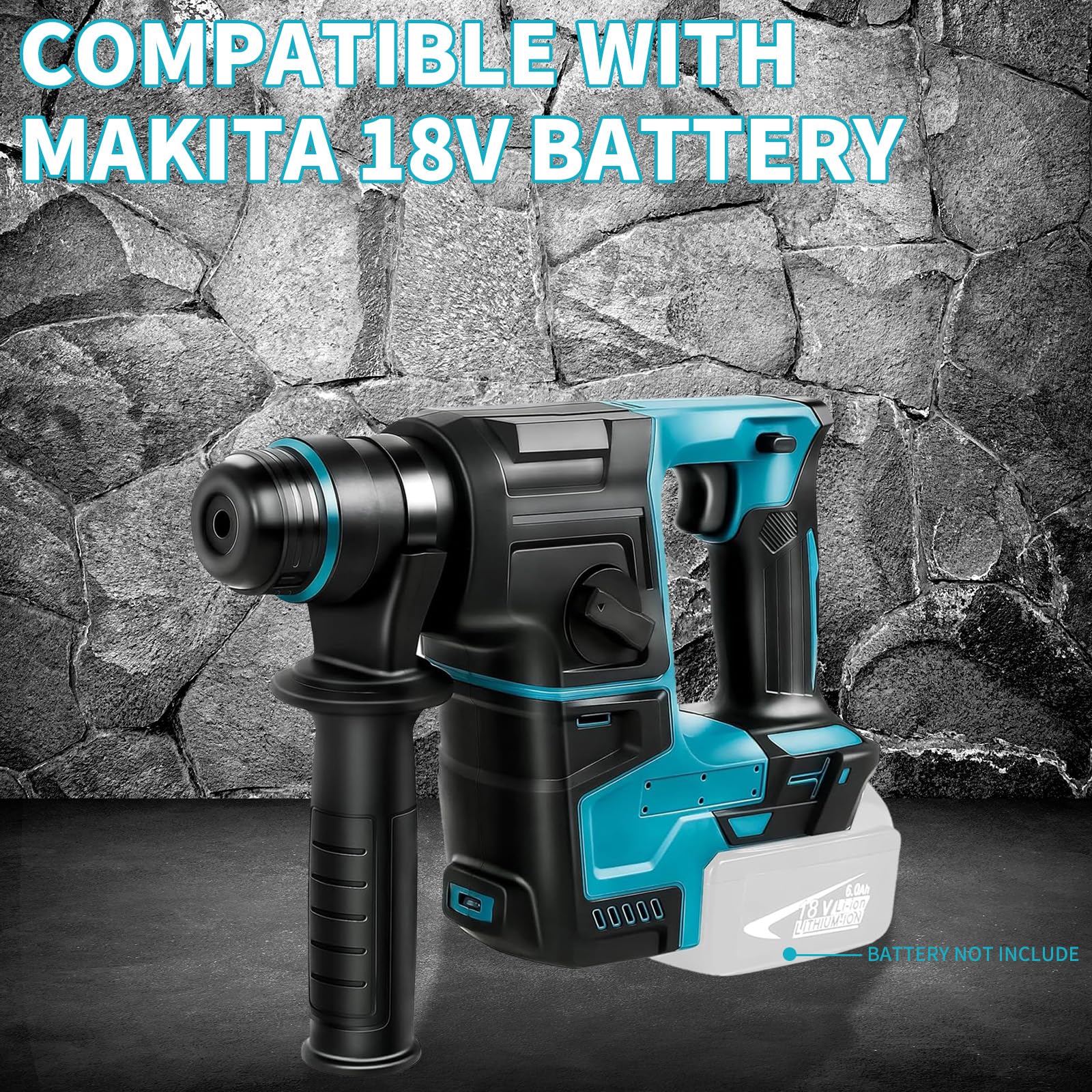 Cordless Rotary Hammer Drill - Brushless SDS Hammer Drill Set with 5 Drill Bits, 1400 RPM, 4200 BPM, Safety Clutch | Perfect for Concrete Drilling, Masonry Work & Demolition (Battery Not Included)