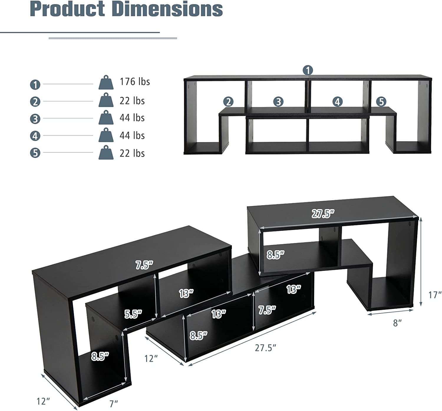 Giantex Modern 3-Piece DIY Open Bookcase Shelf Set - Black Storage & Display Console TV Stand for Living Room, Bedroom | Perfect for Organizing Books, Decor & Entertainment Systems