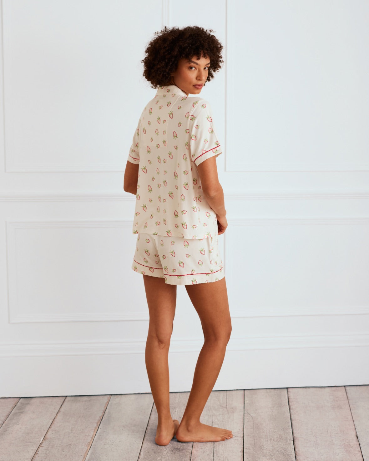 Strawberry Print Short Pajama Set for Women - Soft & Comfortable Sleepwear for Summer Nights, Lounge Wear, and Relaxing at Home