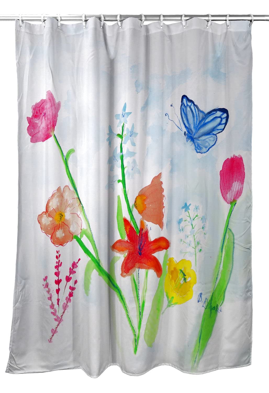 Betsy Drake Pastel Garden Shower Curtain - Waterproof Bathroom Decor with Floral Design for Modern Home & Apartment