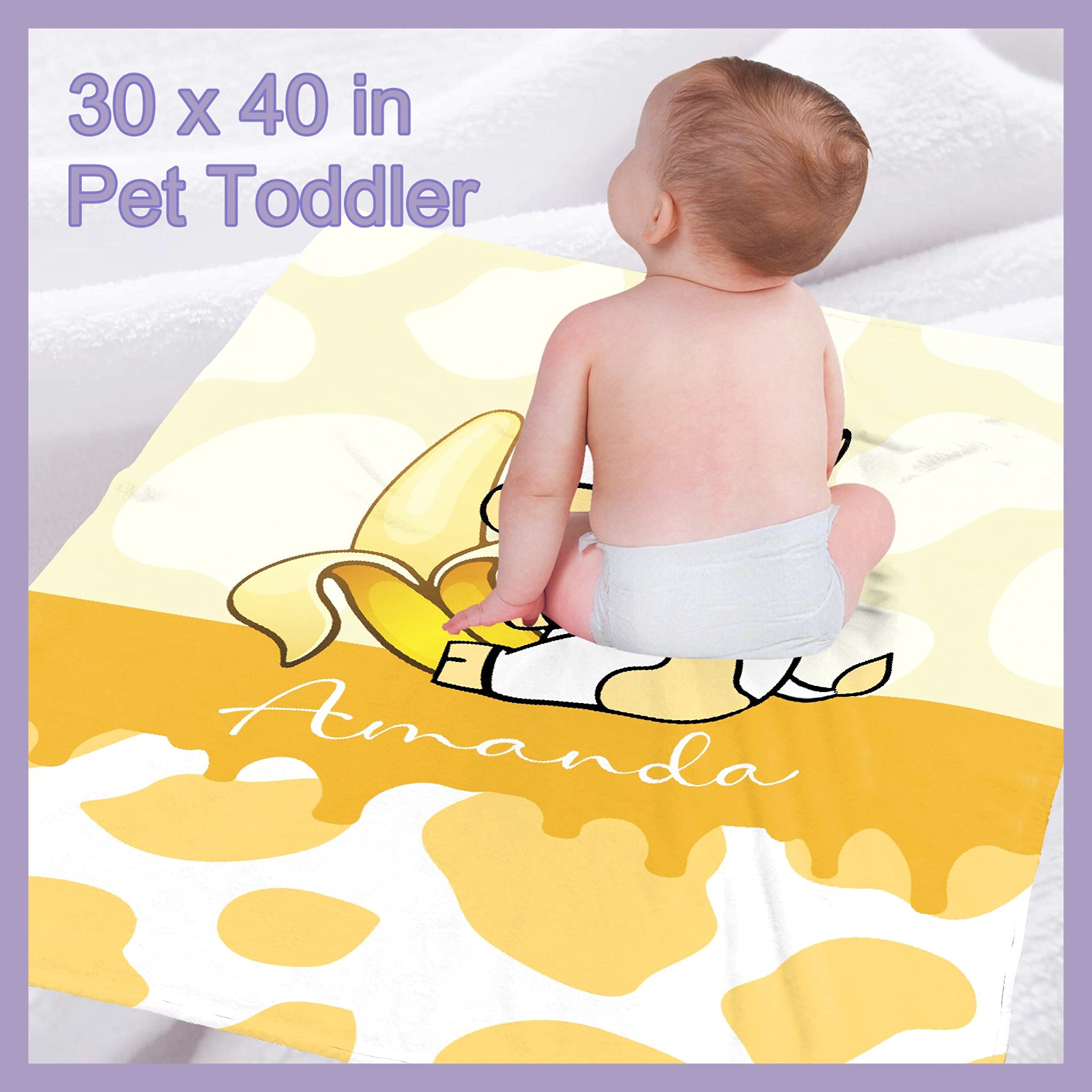 Personalized Baby Blanket with Name - Custom Banana Cow Fleece Throw Blanket for Girls, Boys, Kids | Extra Large 120