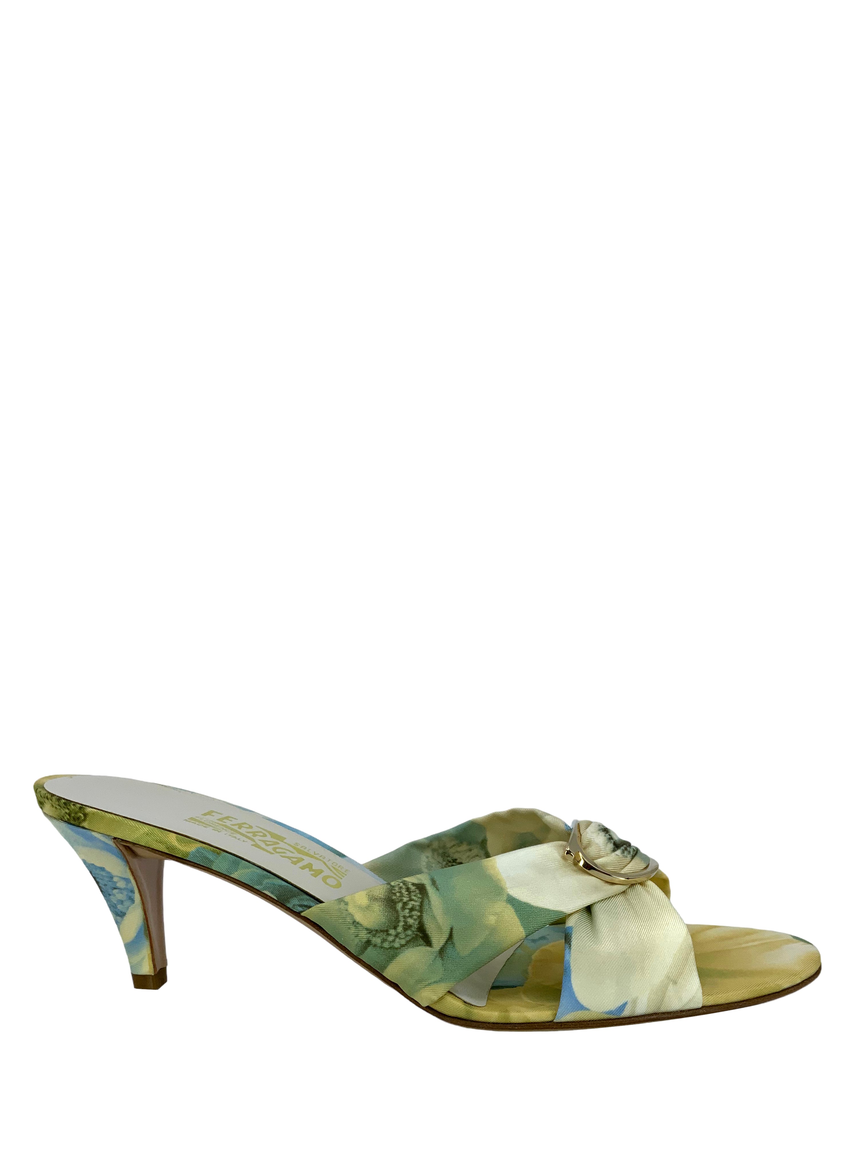 Salvatore Ferragamo Women's Floral Printed Silk Sandals Size 9.5 - Luxury Designer Summer Sandals for Weddings, Parties & Beach Vacations