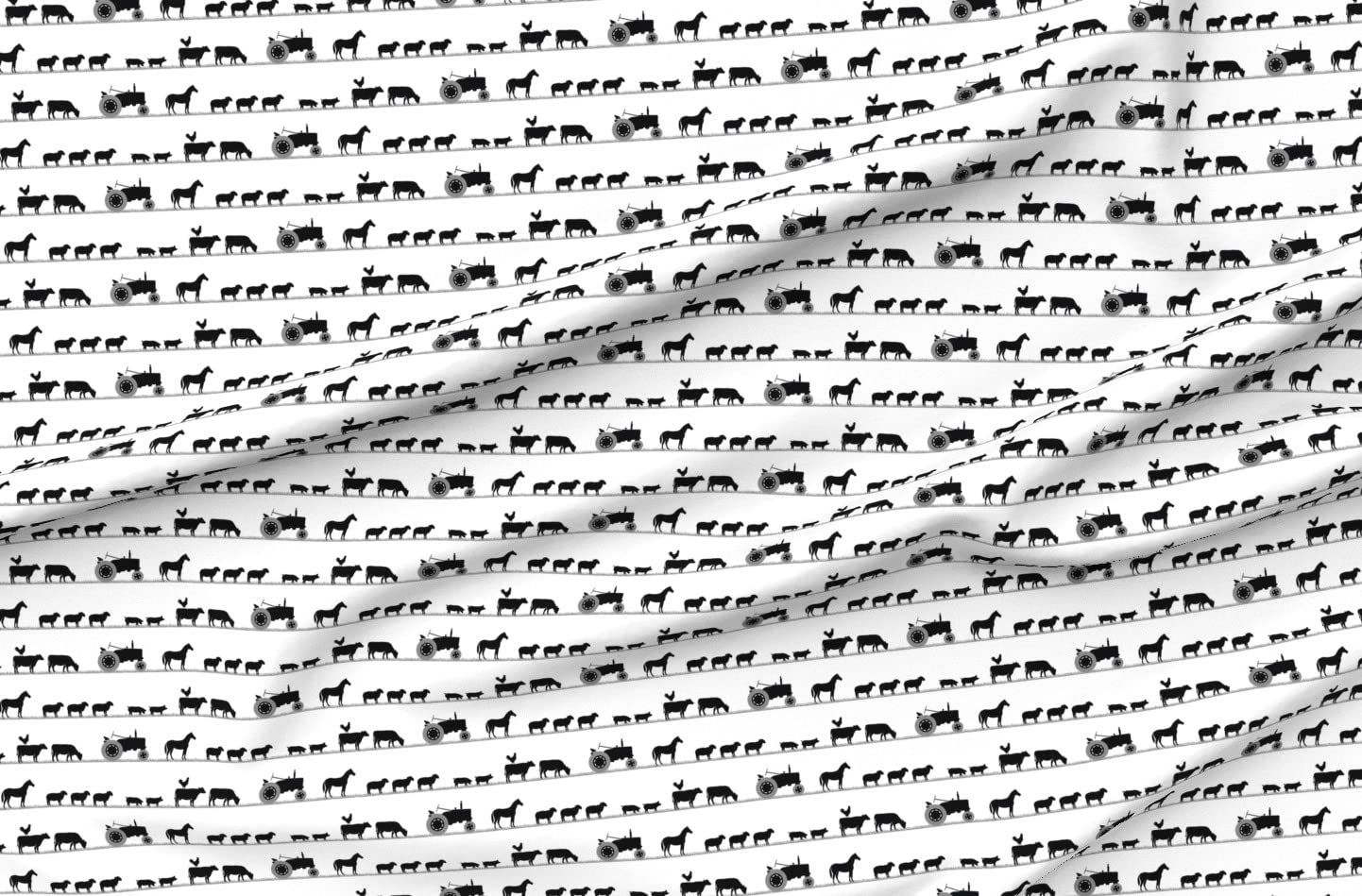 Farm Animals Parade Printed Minky Fabric - Black Cute Horse Sheep Pig Tractor Design - Soft Fat Quarter for Baby Blankets, Quilt Backing & Plush Toys - Perfect for Sewing Projects, Nursery Decor & DIY Crafts