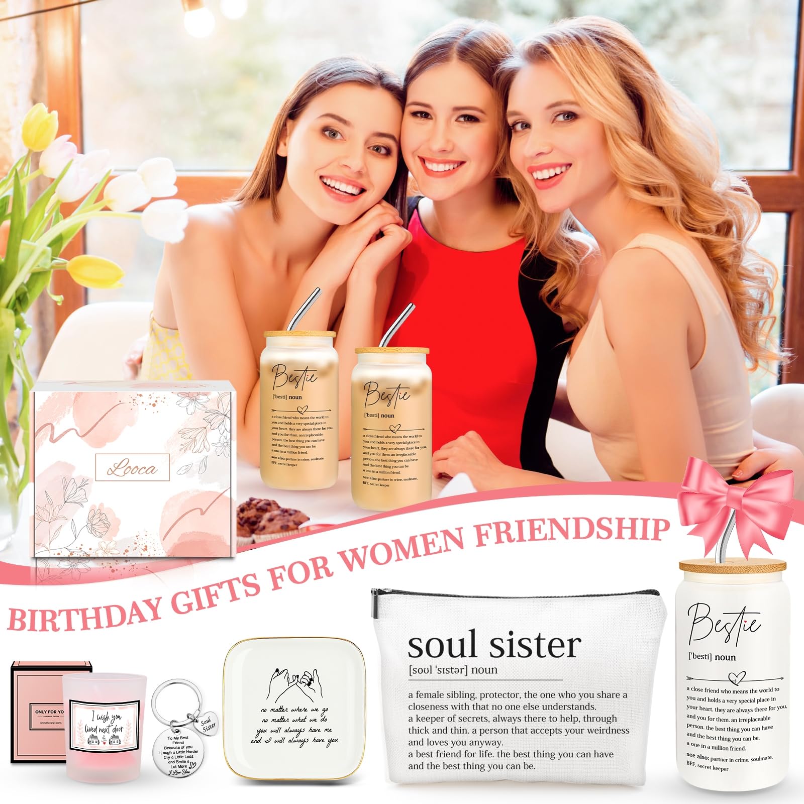 Looca Best Friend Birthday Gift Basket for Women - Thoughtful Friendship Gifts for Her, BFF, Soul Sister | Perfect for Anniversaries, Galentine's Day & Long Distance Friends