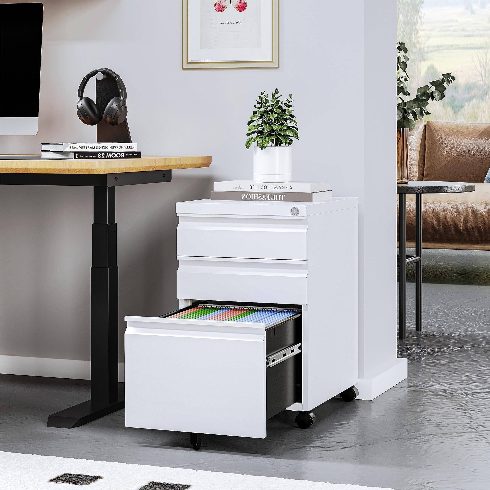 Locking 3-Drawer Mobile File Cabinet with Wheels - STANI Under Desk Metal Filing Cabinet for Office, Fully Assembled - Perfect for Small Spaces, Home & Office Organization