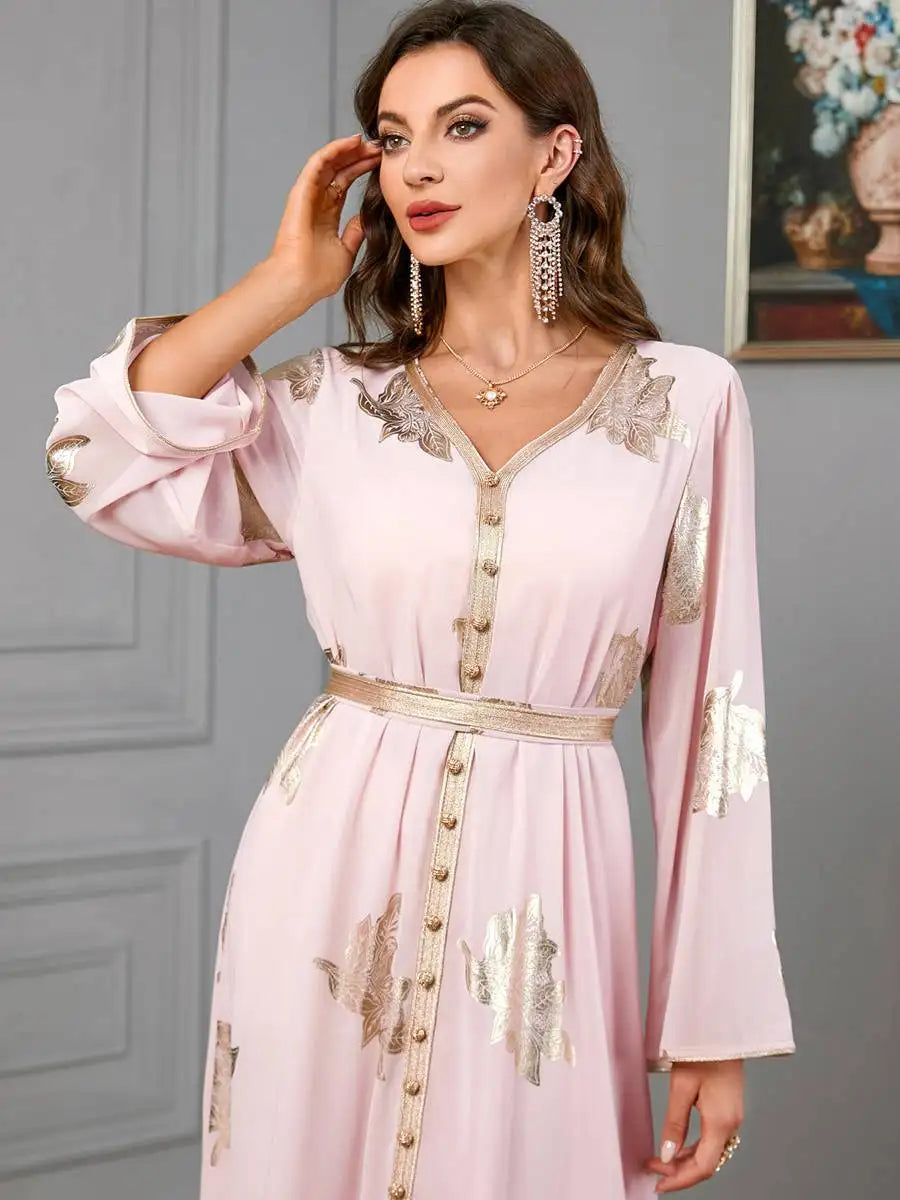 Elegant Eid Dress for Women - Middle Eastern Arab Style Bronzing Chiffon Kaftan Caftan for Special Occasions & Holiday Celebrations