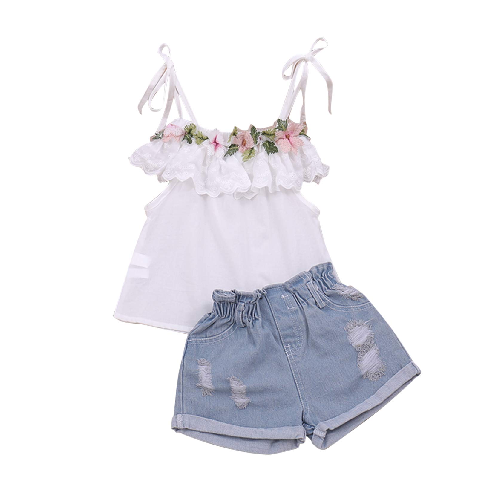 Toddler Girls' Summer Outfits - Cute Short Sleeve Tops & Denim Shorts Set | Playtime & Beach Wear