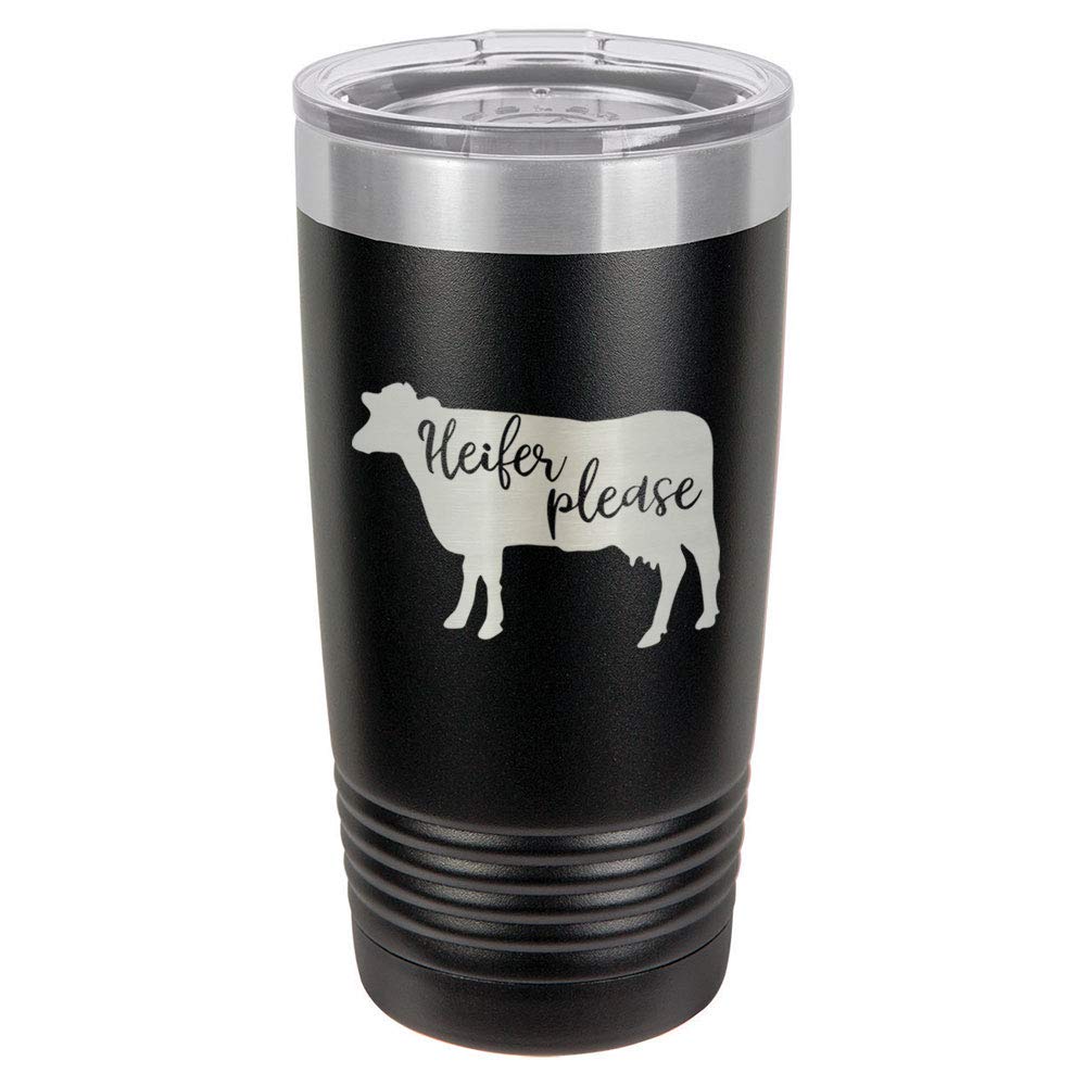 HEIFER PLEASE Black 20oz Stainless Steel Tumbler with Straw - Insulated Travel Mug with Funny Quote Engraving - Perfect Gift for Coworkers & Friends - Ideal for Office, Gym & Outdoor Adventures