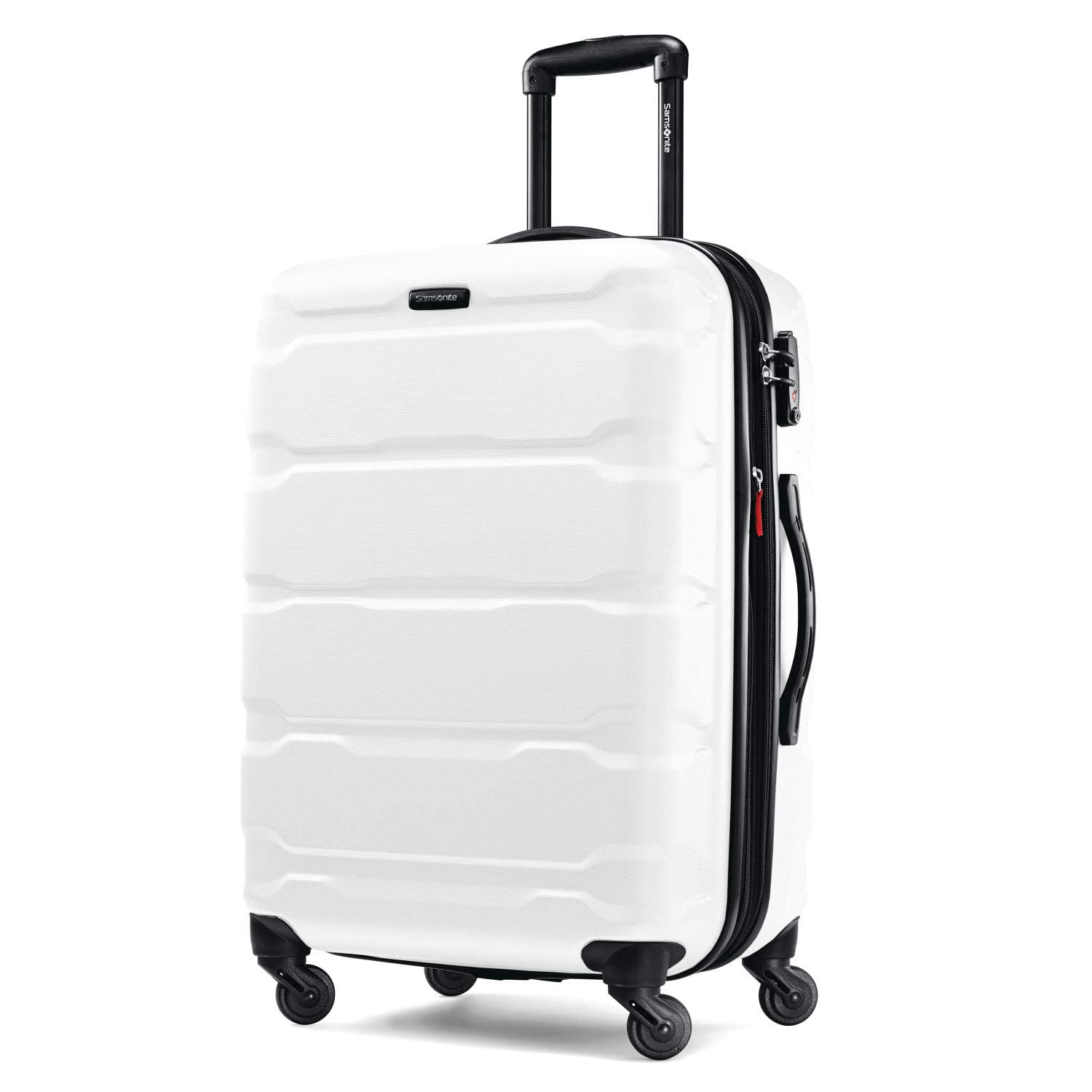 Samsonite Omni PC Hardside Expandable Luggage with 360° Spinner Wheels, 24-Inch Checked-Medium Suitcase, White - Perfect for Business Travel & Family Vacations