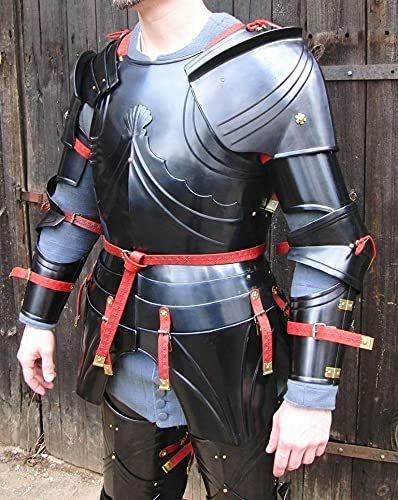 18GA Steel Medieval Upper Body Armor Suit - Breastplate with Hand & Pauldrons for LARP, Cosplay, Renaissance Fairs & Historical Reenactments